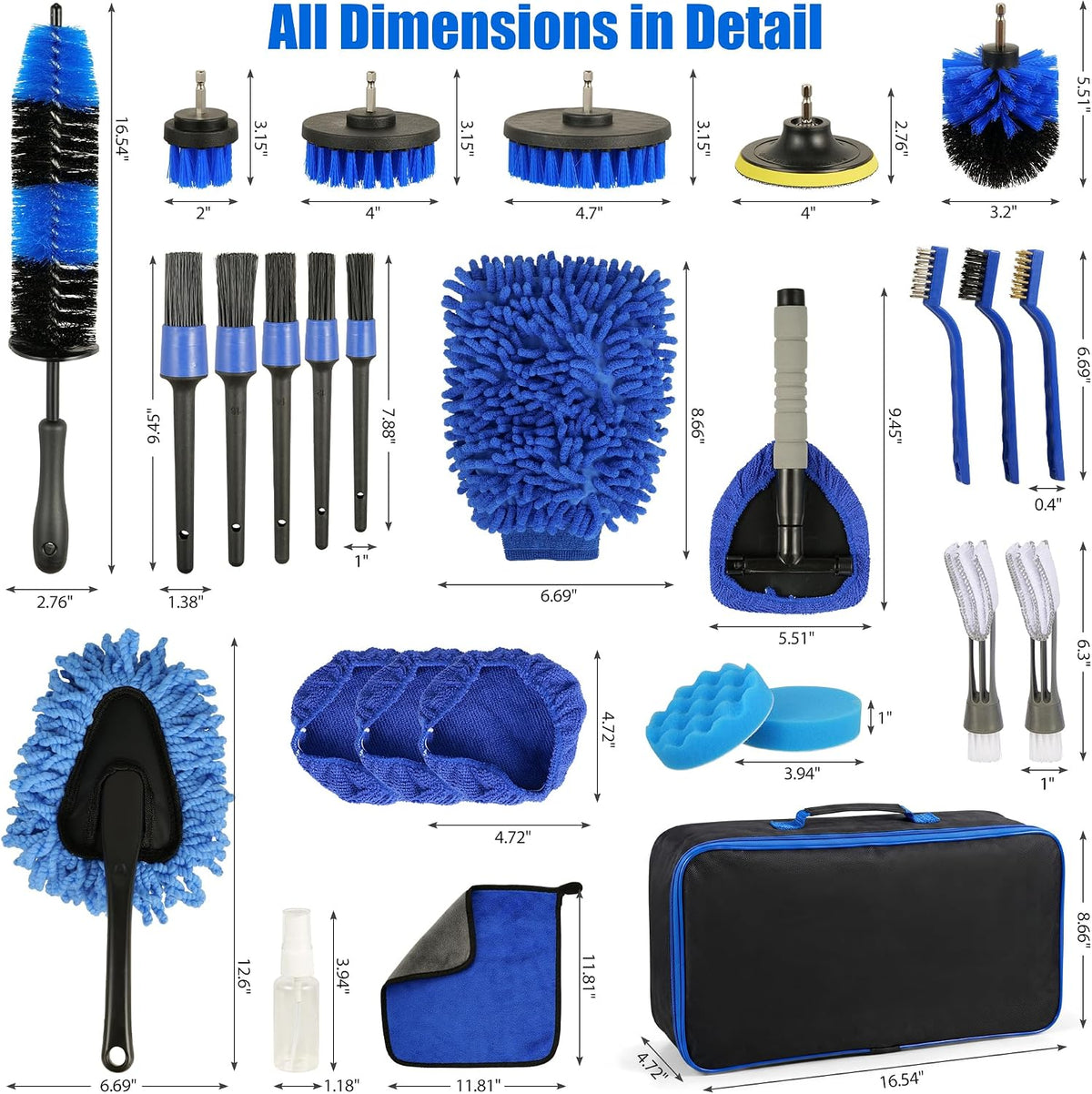 27Pcs Car Detailing Kit with Heavy Duty Detailing Brushes, Car Wash Cleaning Tool, Car Care kit for Comprehensive Car Wash Windshield Interior Exterior Wheels, Blue (27pcs)