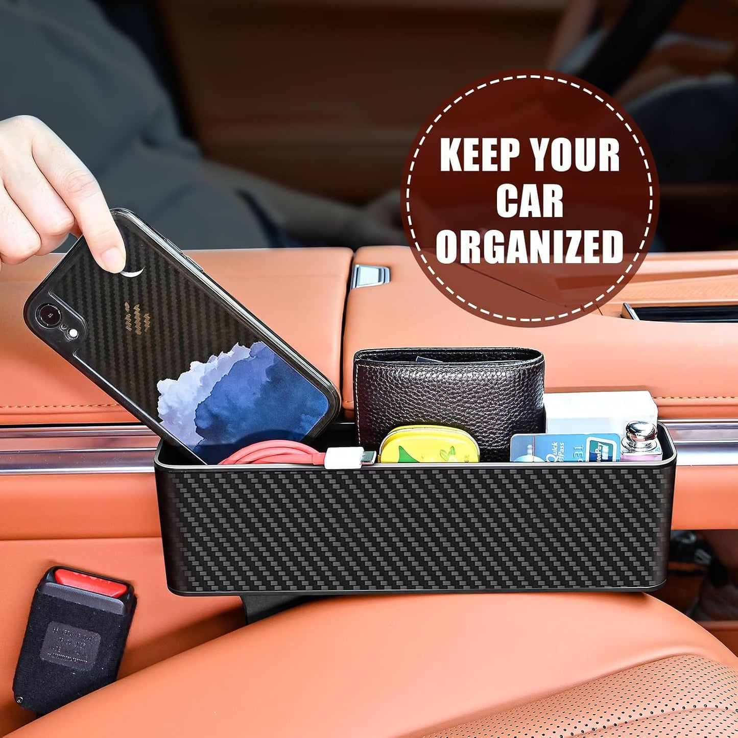 jiaji Car Seat Gap Filler, Multifunctional Car Seat Gap Filler Organizer, 2 Pack Car Seat Organizer for Storing Phones, Keys, Cards, Data Cables, Universal Fit Car SUV Truck