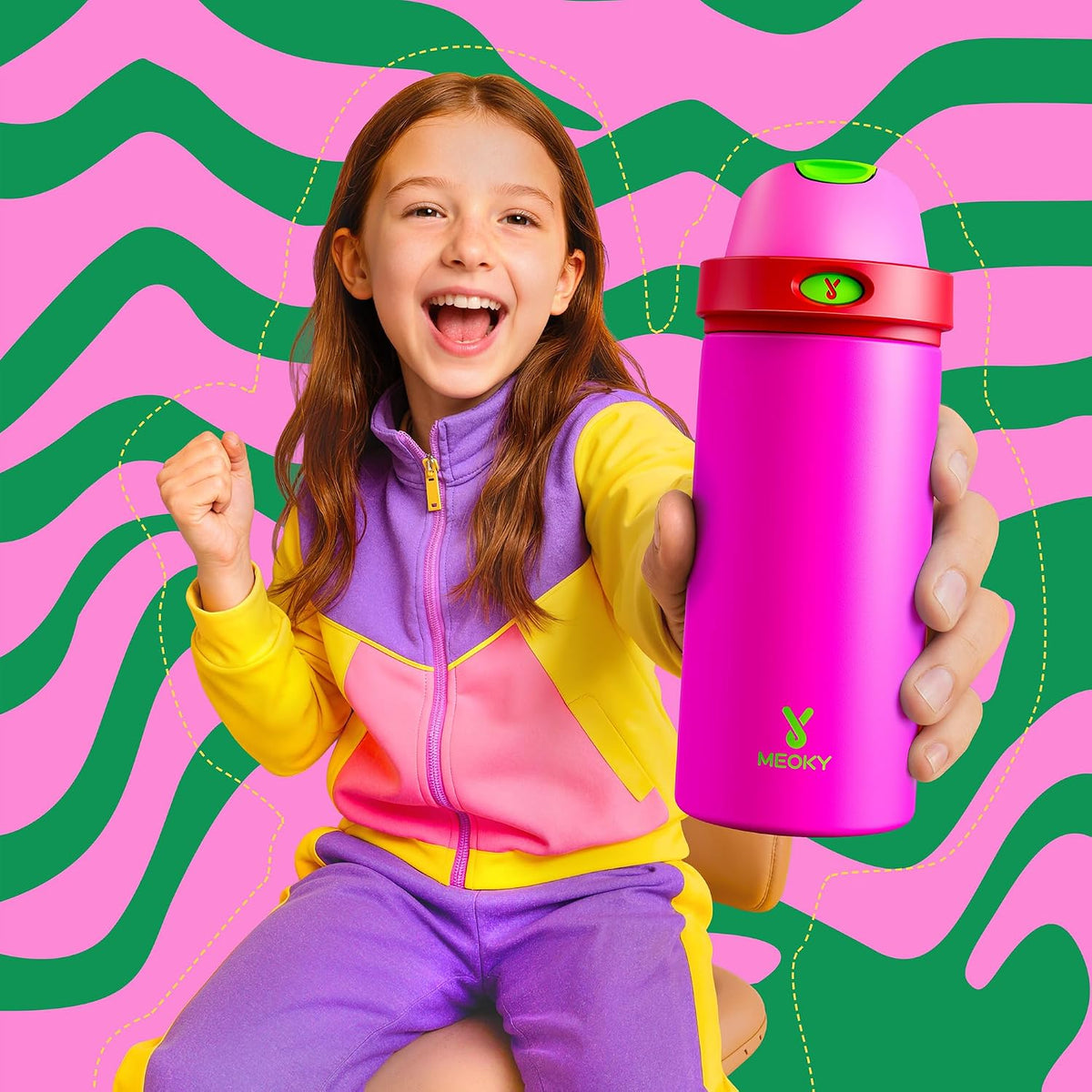 18 oz Insulated Water Bottle for Kids: Meoky Stainless Steel Water Bottle with 2-in-1 Straw and Spout Lid - Leak Proof, Cold for 24 Hours, BPA-Free for Girls School Backpacks, All the Berries