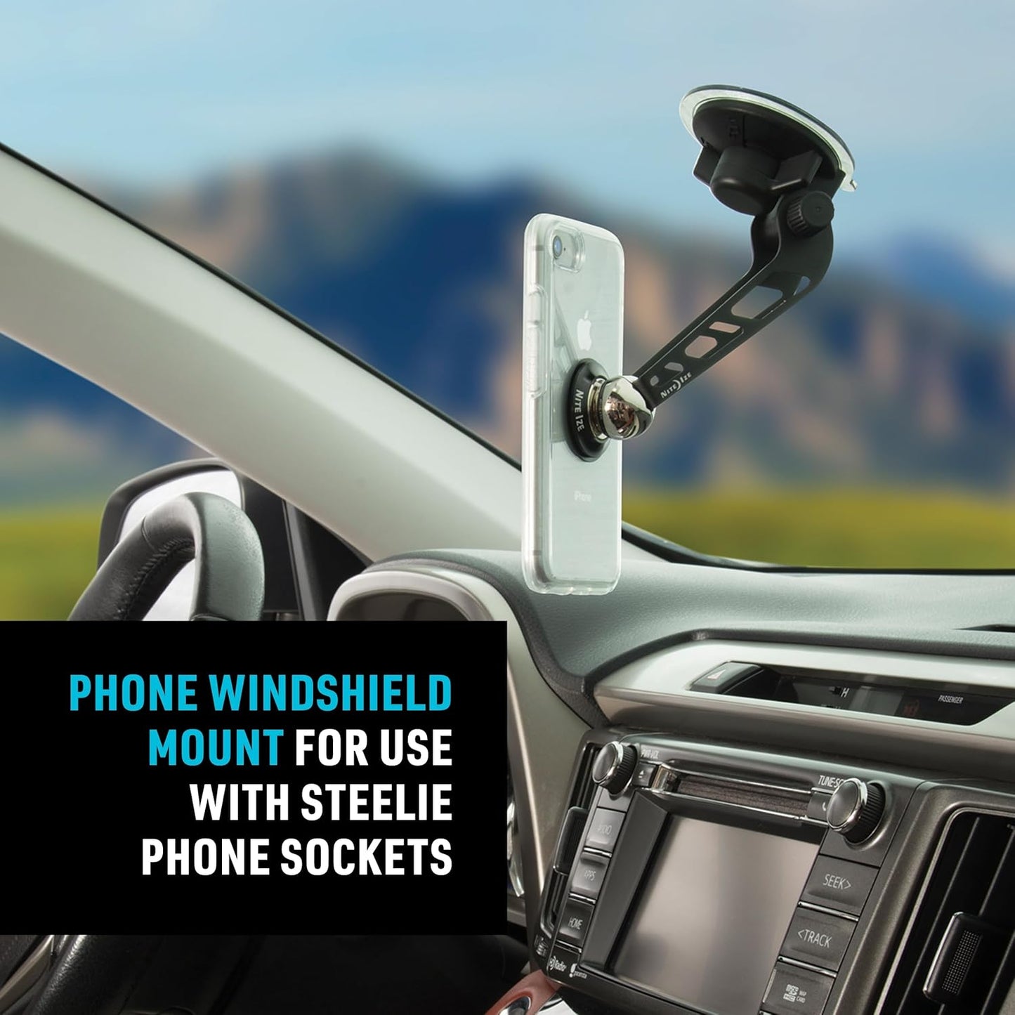 Nite Ize Steelie Windshield Mount - Phone Holder for Car Windshield - Alternative to Car Dashboard & Vent Phone Mounts - Compatible with Steelie Magnetic Mounting System - Black