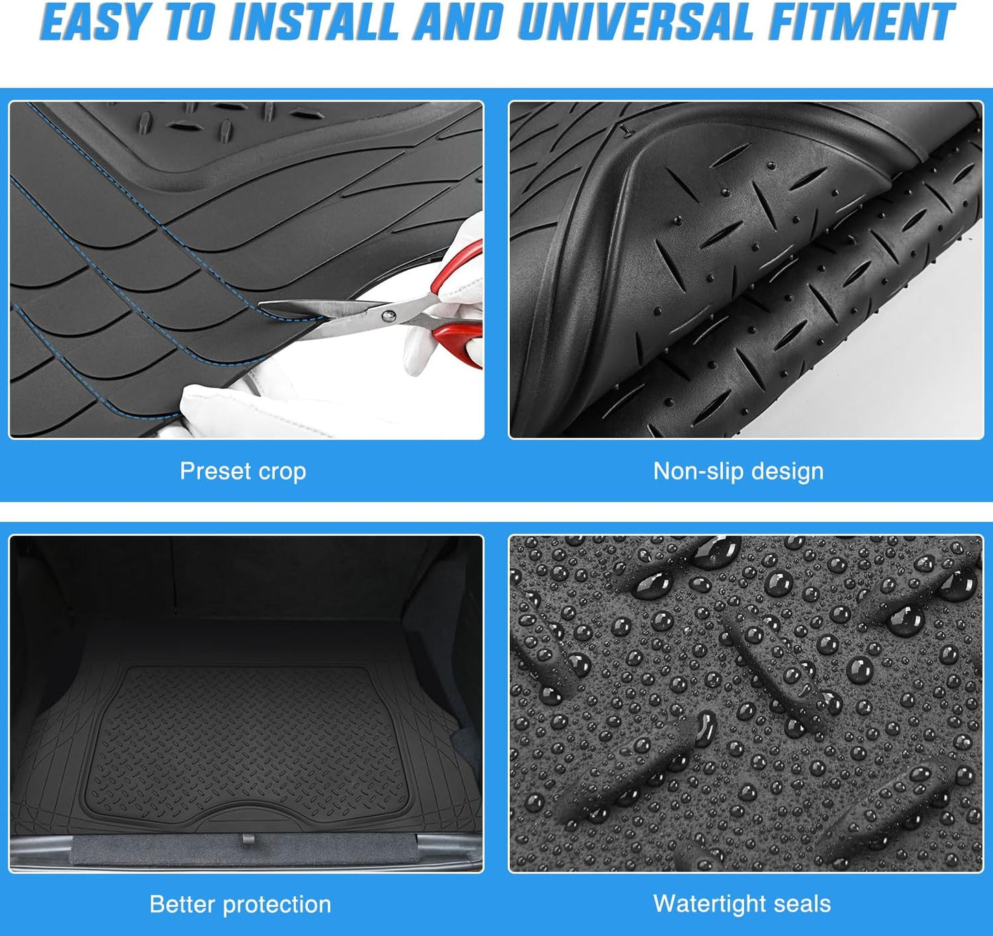 Nilight Rubber Cargo Mats for Cars Trucks SUVs, Universal Trim to fit for Most Vehicles, All Weather Protection Heavy Duty Cargo Liners