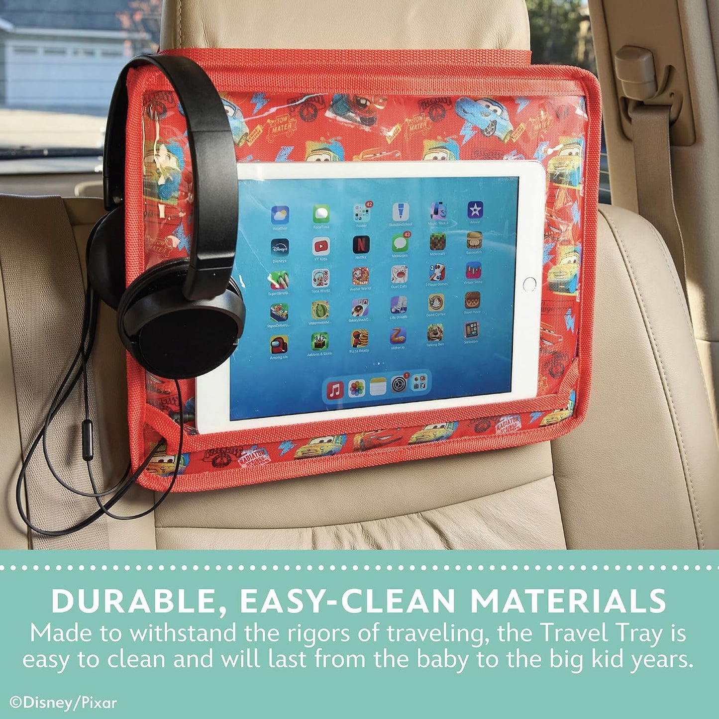 J.L. Childress Disney Baby 3-IN-1 Kids Travel Tray & Tablet Holder - Car Seat Lap Tray Desk for Toddlers, Road Trip Essentials, Activity Table, Travel Accessories - Cars
