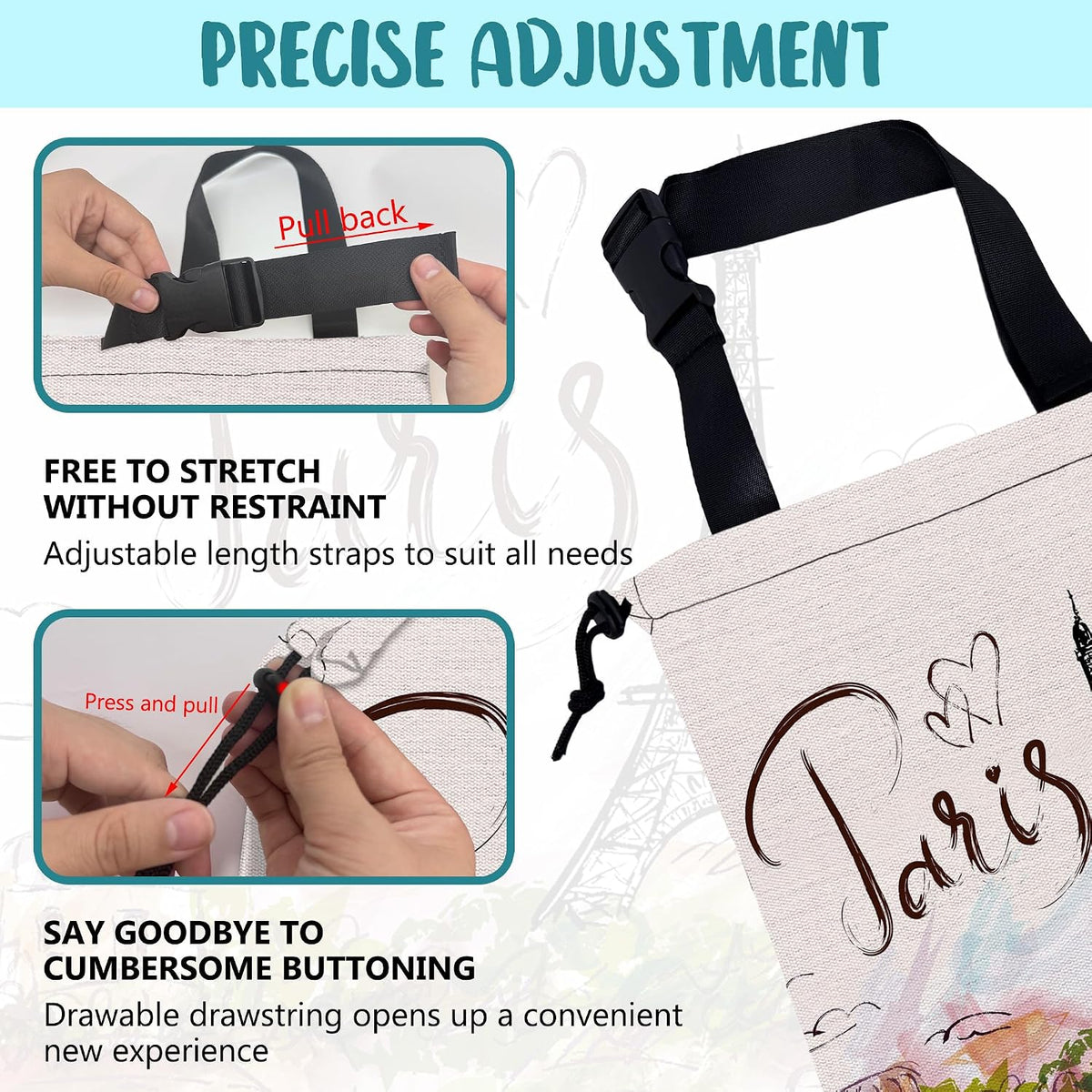 Car Garbage Bag Eiffel Tower Paris Drawstring Car Trash Bag Hanging for Back Seat with Adjustable Buckle Canvas Vehicle Trash Can Easy-to-Install