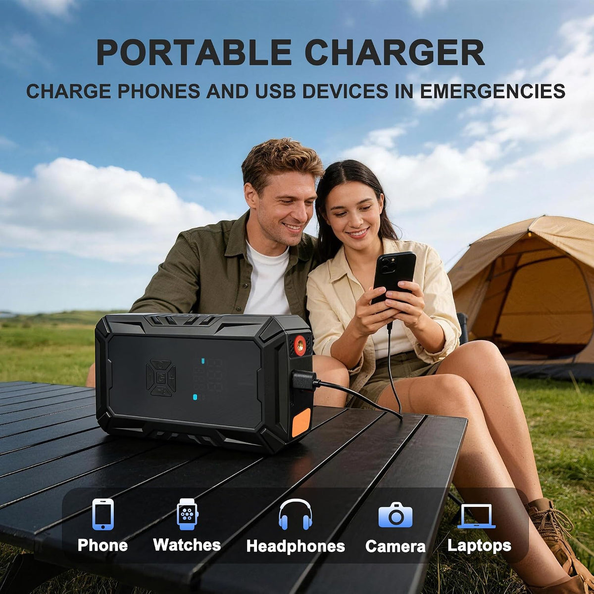 Car Battery Jump Starter with Air Compressor, Portable Jump Pack Fit for 1.5L-9L Gas & Diesel Vehicles (All 12V Batteries Car), Fast Tire Inflation Car Battery Booster Ideal for Men