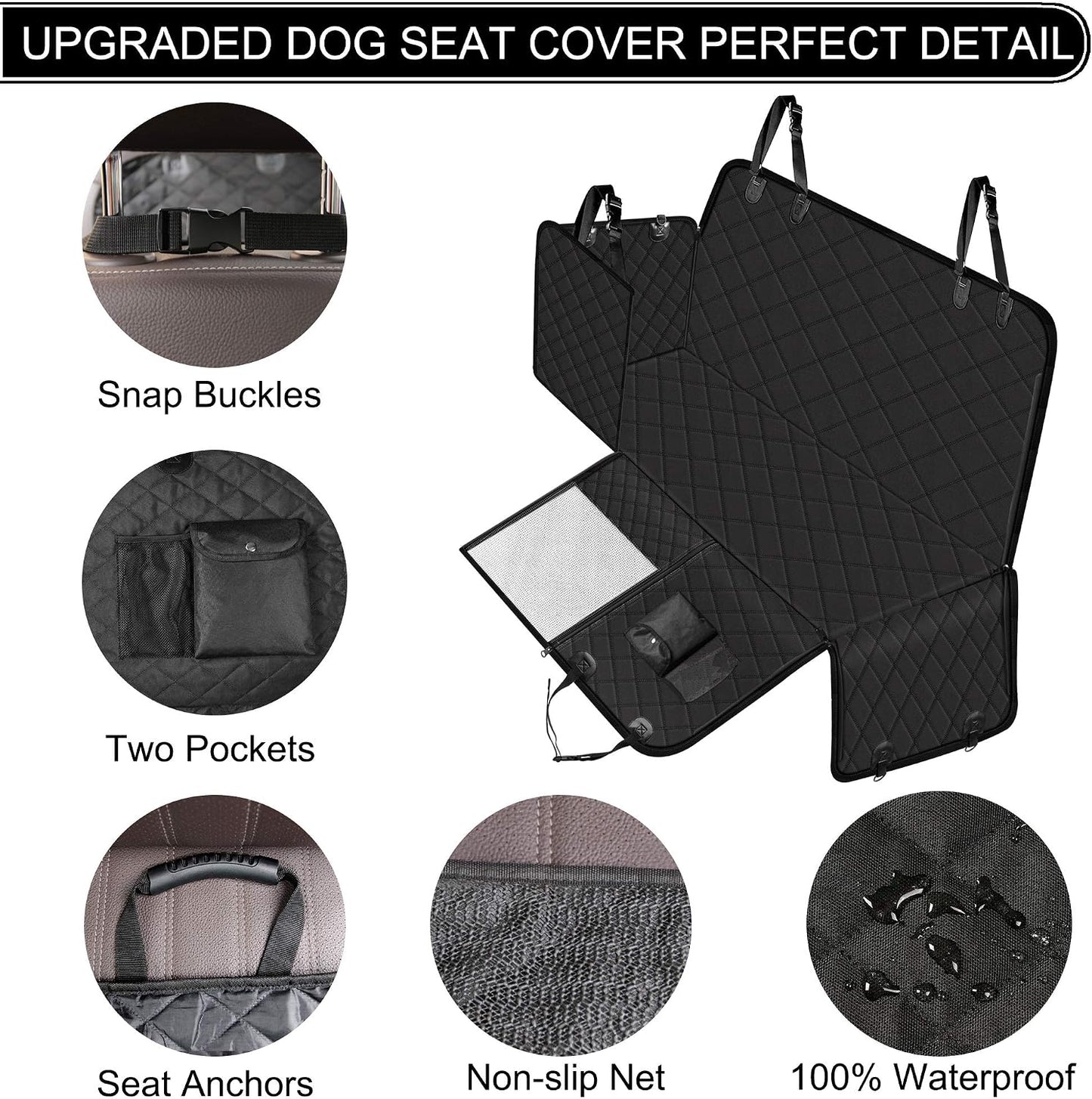 Femuar Dog Car Seat Cover with Storage Pockets Mesh Visual Window, Waterproof Nonslip , Heavy Duty Scratchproof Pet Dog Back Seat Cover Hammock for Cars Trucks and SUVs