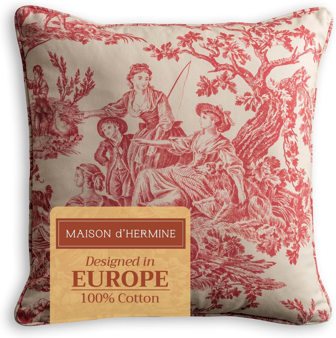Maison d' Hermine Throw Pillow Covers 100% Cotton (20" x 20" - Pack of 1) | Square Toile Decorative Pillow Covers with Invisible Zipper for Living Room Couch Sofas - The Miller - Red