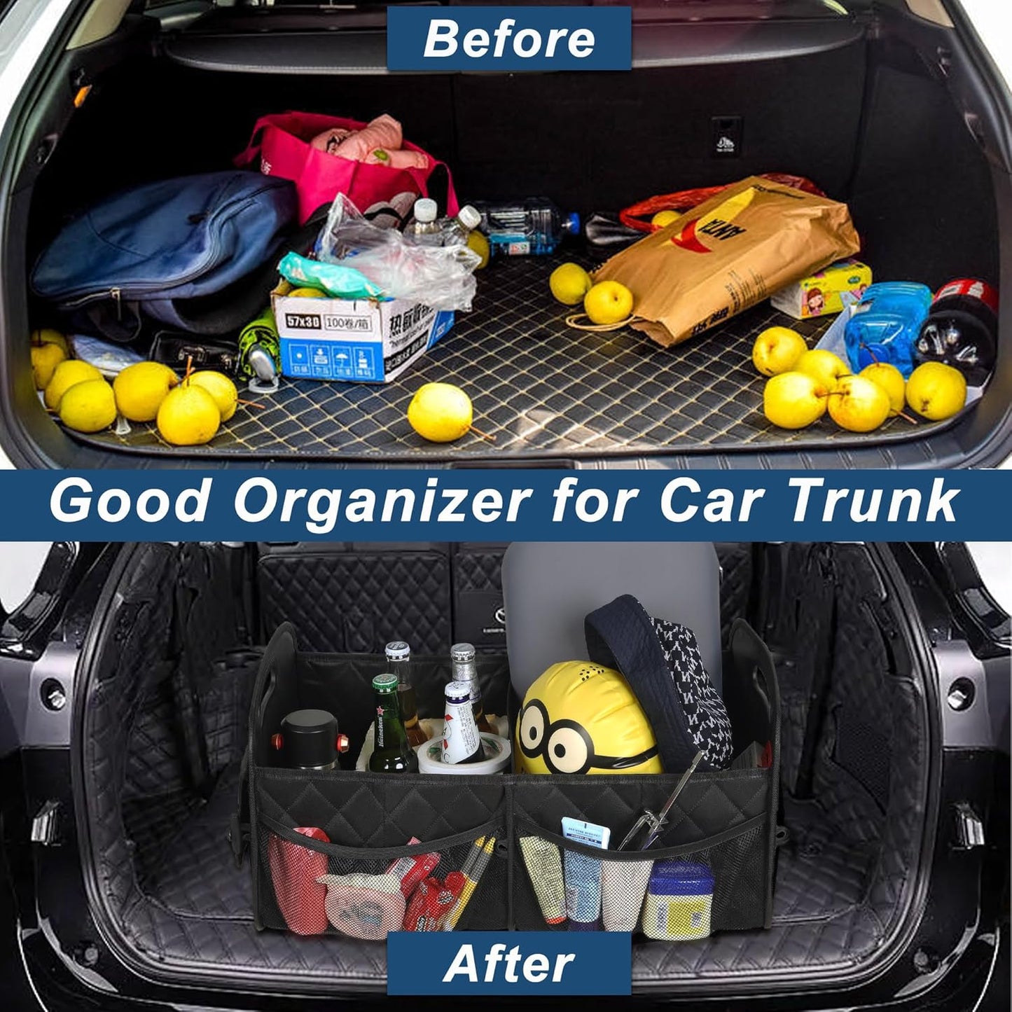 Deosk Car Trunk Organizer for SUV, Car Organizers and Storage with Reinforced Handles, Car Accessories for Women/Men 50LWaterproof Polyester Trunk Organizer, Black