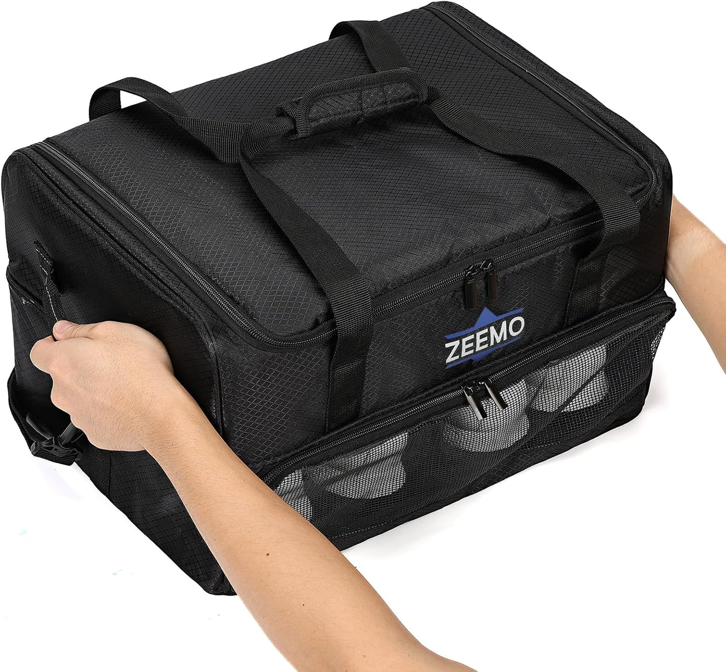 ZEEMO Golf Trunk Organizer, 2 Layer Car Locker with Ventilated Compartment for 2 Pair Shoes, Travel Storage Bag for Accessories, Black