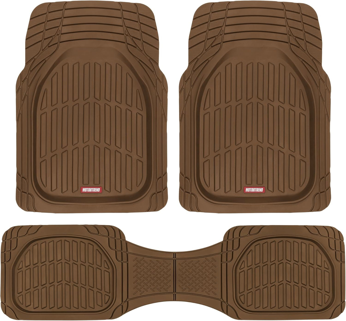 Motor Trend FlexTough Deep Dish All-Weather Floor Mats, Waterproof Trim-To Fit Mats for Cars, Trucks, SUVs - Universal Automotive Floor Liners, Car Accessories, Brown