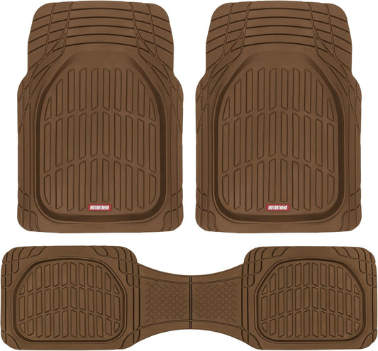 Motor Trend FlexTough Deep Dish All-Weather Floor Mats, Waterproof Trim-To Fit Mats for Cars, Trucks, SUVs - Universal Automotive Floor Liners, Car Accessories, Brown