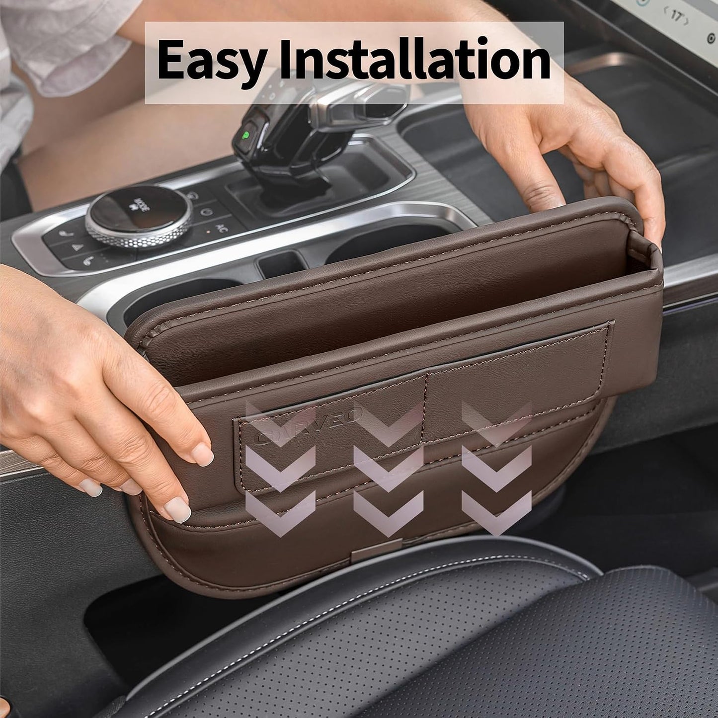 Car Seat Gap Filler Organizer with Charging Hole, In Between Car Seat Catcher for Car, Truck, SUV, Premium PU Leather Interior Accessories, Console Organizer for Phone, Keys and Small Items – Brown