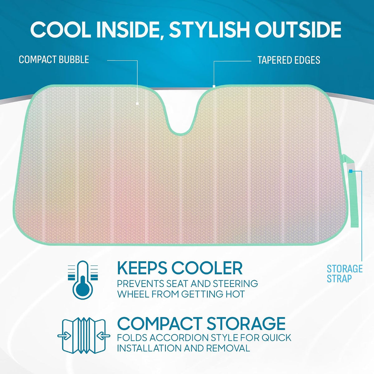 Iridescent Matte White Front Windshield Sunshade-Accordion Folding Auto Shade for Car Truck SUV-Blocks UV Rays Sun Visor Protector-Keeps Your Vehicle Cool- 58 x 27 in