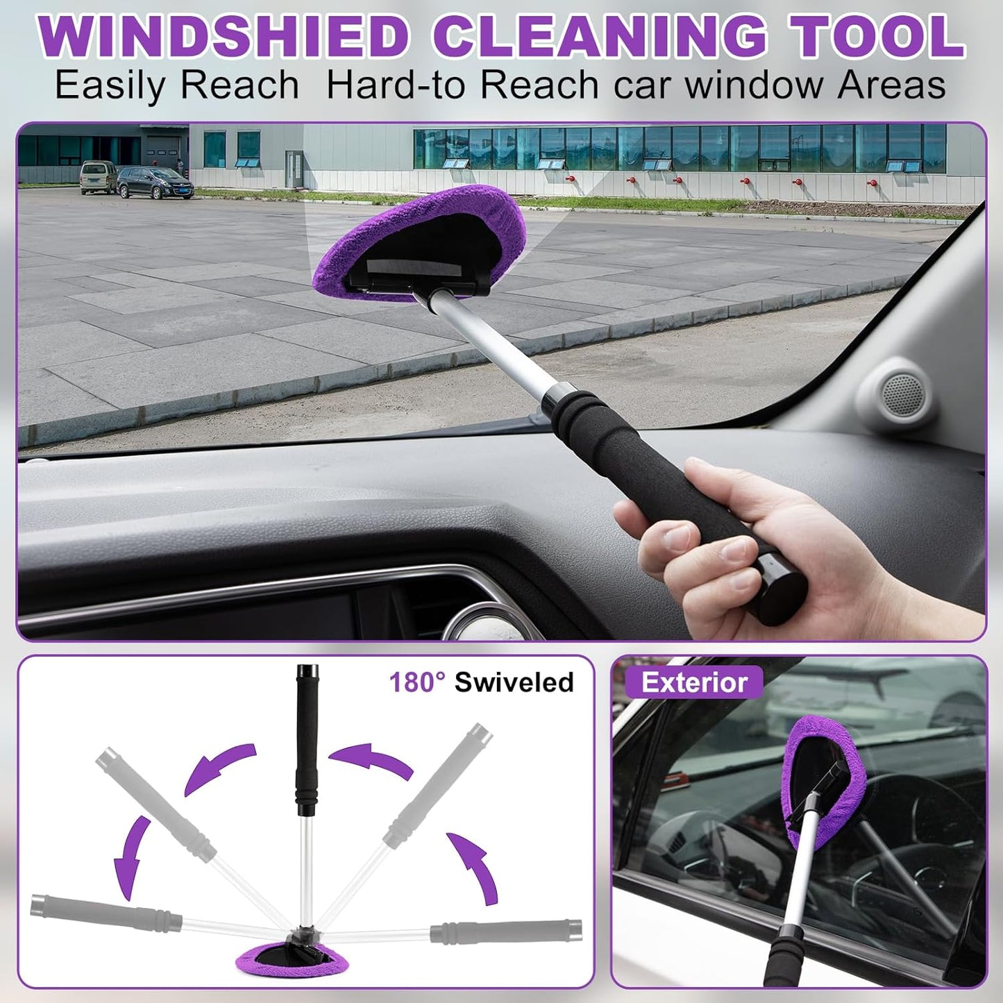 Windshield Cleaner Tool, 17Pcs Purple Car Interior Cleaning Kit, Detailing Kit Cleaner, Detailing Brush, Cleaning Gel, Inside Cleaning Supplies Accessories for Trucks, SUVs, RVs Window
