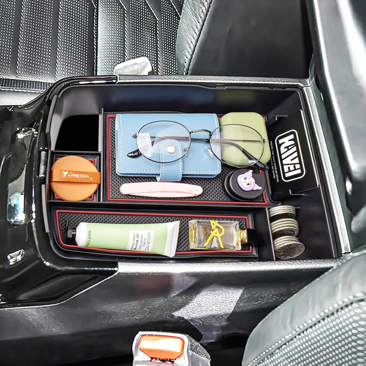 HGWEI Center Console Organizer Compatible with Kia Telluride 2020 2021 2022 2023 2024 2025 2026 Interior Accessories Insert Tray Coin Holder Armrest Secondary Storage Box, Black