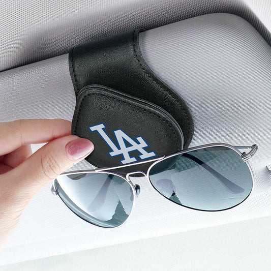 for MLB Los Angeles Dodgers Car Visor Sunglass Holder - Black Leather Eyeglass Case with Team Logo, Clip-On Sun Visor Organizer for Auto Interior, LA Dodgers Gifts