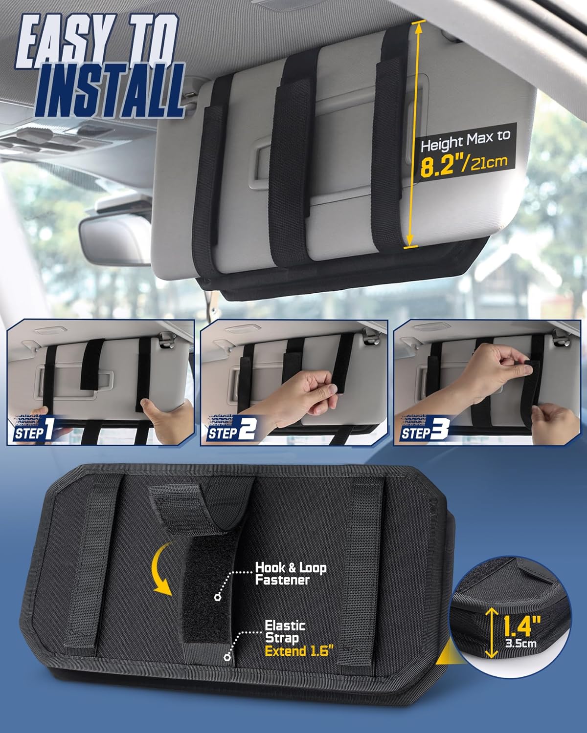 WYNEX Molle Car Sun Visor Organizer, Car Accessories with Zip Storage Pouch & Glasses Holder, Semi-Rigid Molle Panel with Patch for Tactical Gears, Fits Most Cars, Trucks, Pickups, Patrols