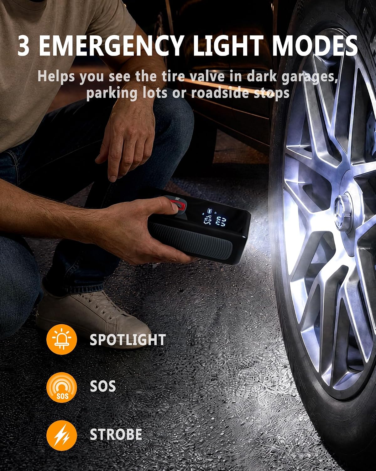 Wireless Tire Inflator Portable Air Compressor, 150PSI, 6000mAh Battery Powered, Cordless Digital Pump with LED Emergency Light and LED Pressure Gauge Display for Cars Bikes Balls, Auto Shut-Off