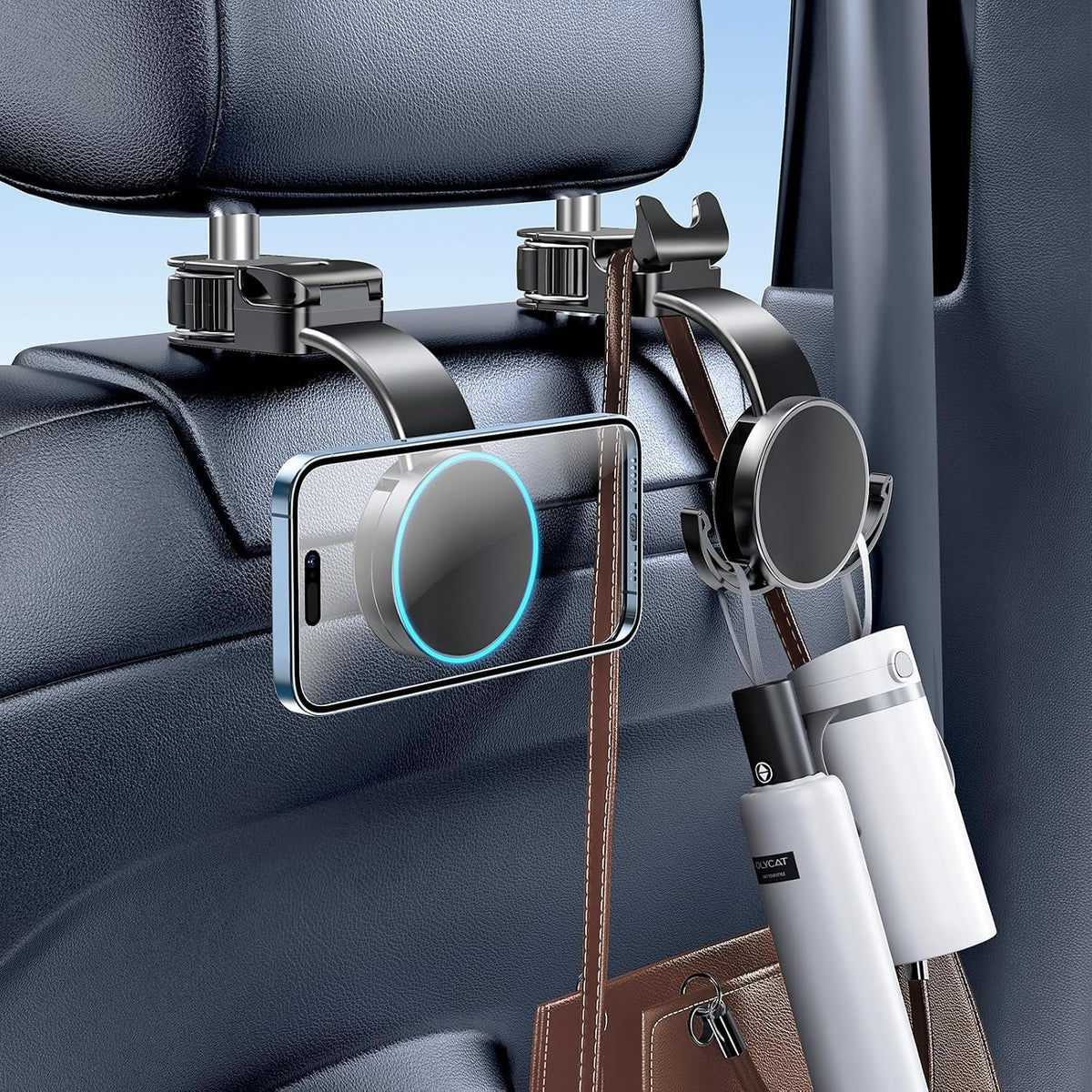 Magsafe Phone Holder for Backseat with 3 Hidden Storage Hooks