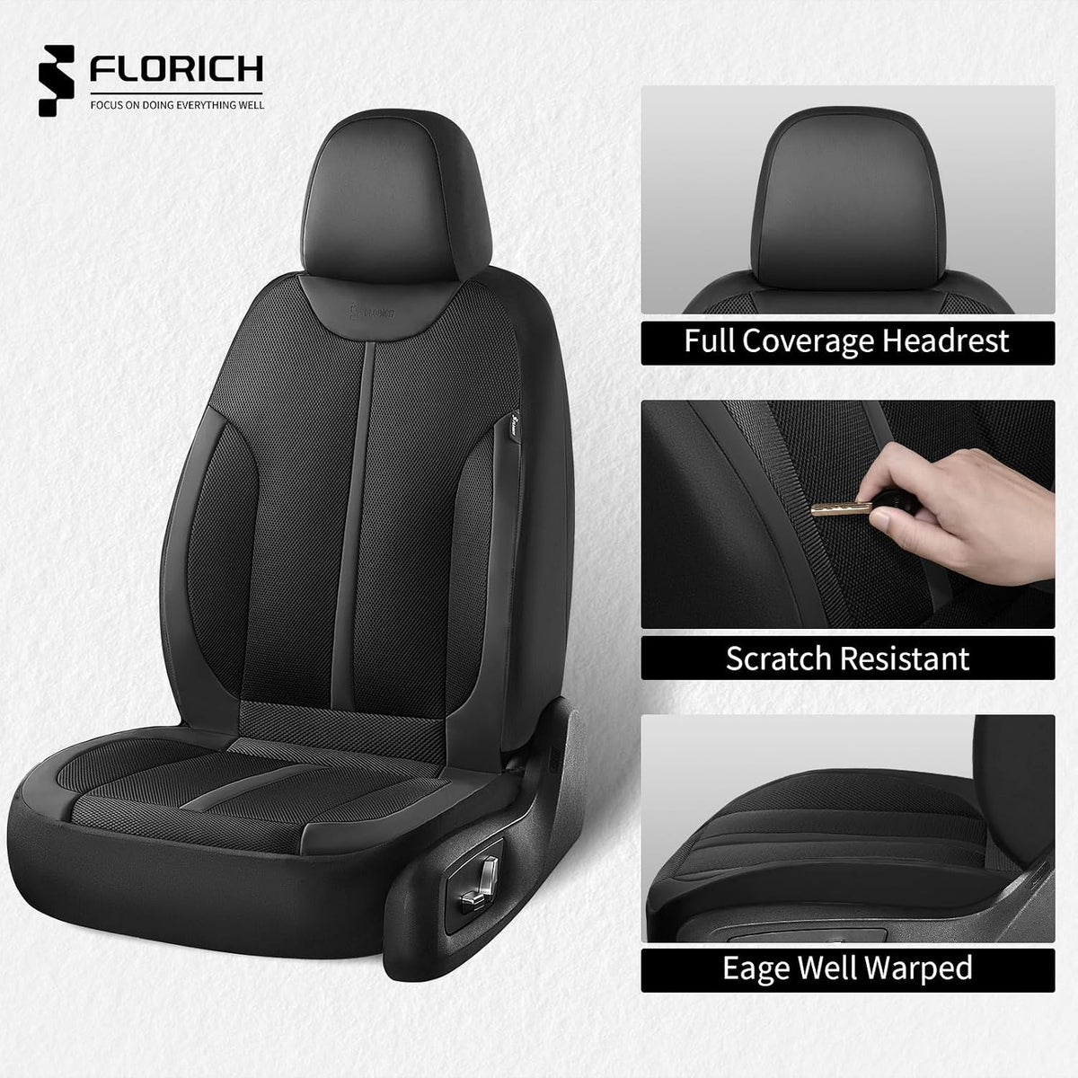 Seat Covers, Car Seat Covers Front Seat, Black Seat Covers for Cars 2 Seats, Breathable Car Seat Protector, Front Car Seat Cushion, Automotive Seat Covers Universal Fit for Most Cars SUV Trucks