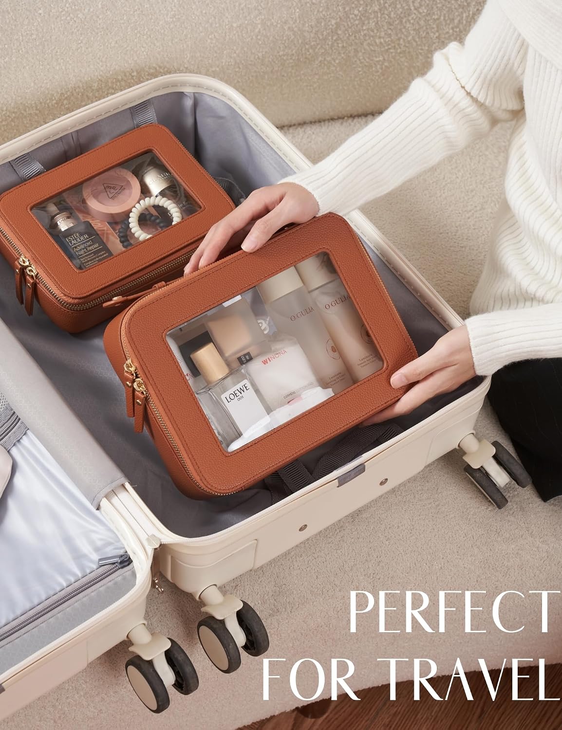 Popvibe Clear Makeup Bag Toiletry Case Travel Transparent Cosmetic Bag with Zipper, Portable Make Up Organizer Traveling Compact Car Bag for Essentials