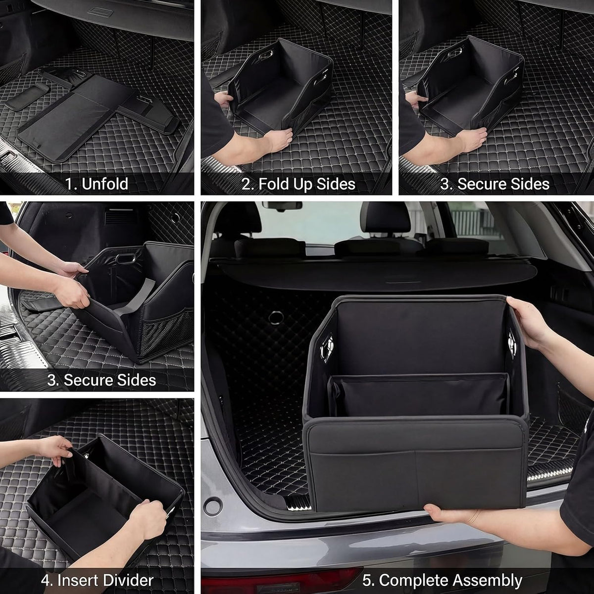 Car Front Seat Organizer - PU Leather Car Storage Box with Metal Handle, Divided Black Car Caddy Organizer for Truck/SUV/RV/Sedan, Universal Car Accessories for Trunk Front Back Seat