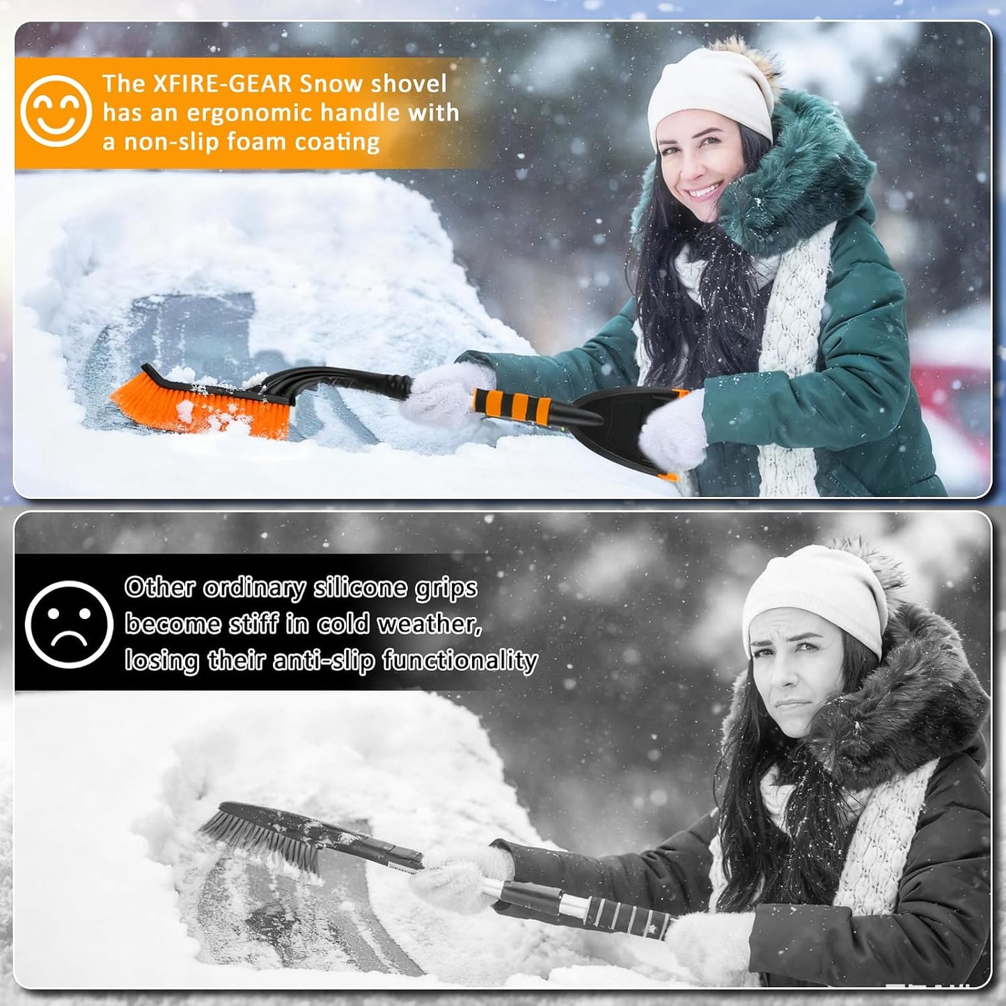 XFIRE-GEAR Car Snow Brush and Ice Scraper/26.8" Window Scraper Deicer for Car Windshield, 2 in 1 Ice Scrapers and Brushes with Non-Slip Gloves, Winter Car Automotive Exterior Accessories