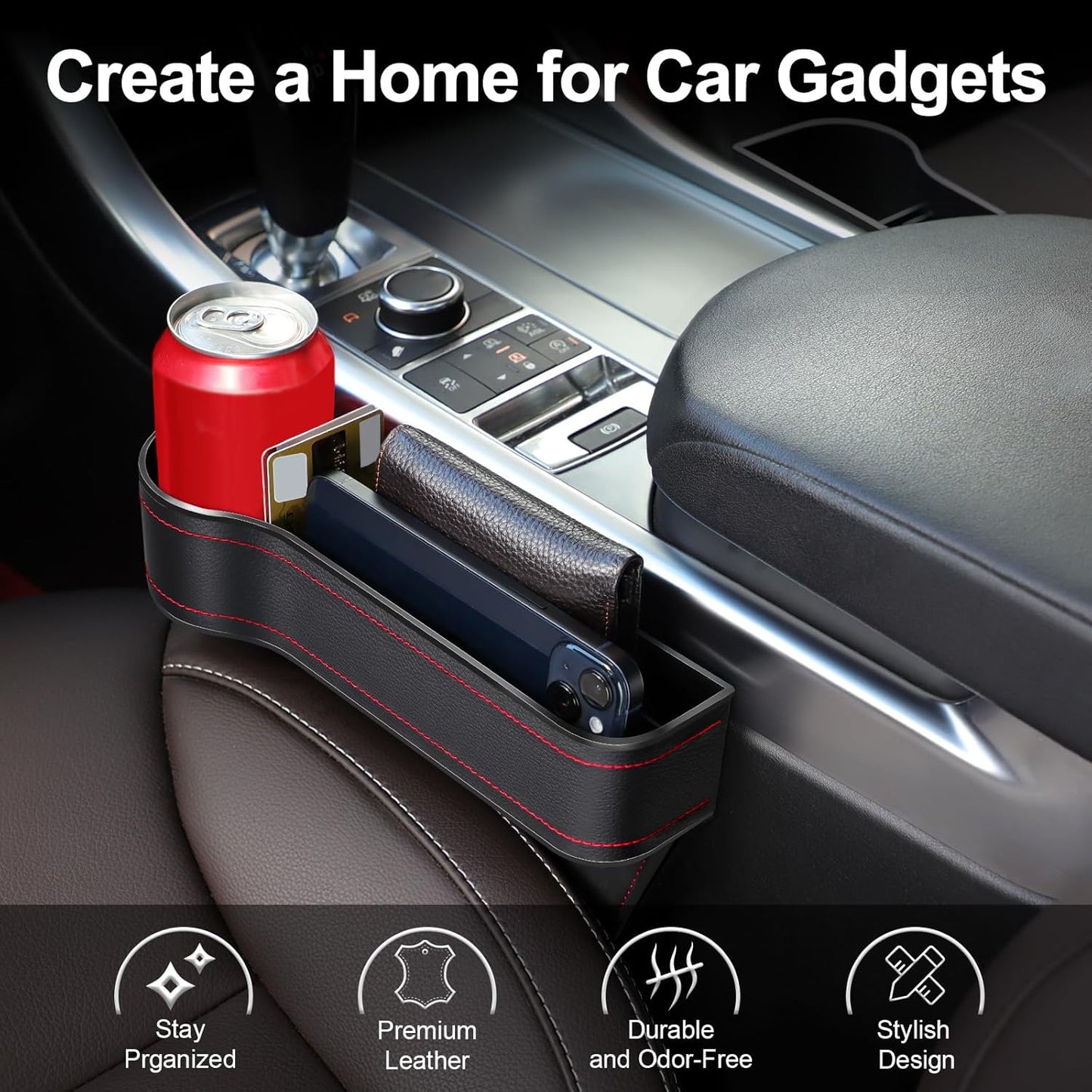Car Seat Gap Filler, 2 Pack Car Seat Organizer with Cup Holder, Car Seat Gap Filler Organizer with 2 Seat Back Hooks for Phones, Keys, Cards, Canned Drinks, Ideal for Car storage Box