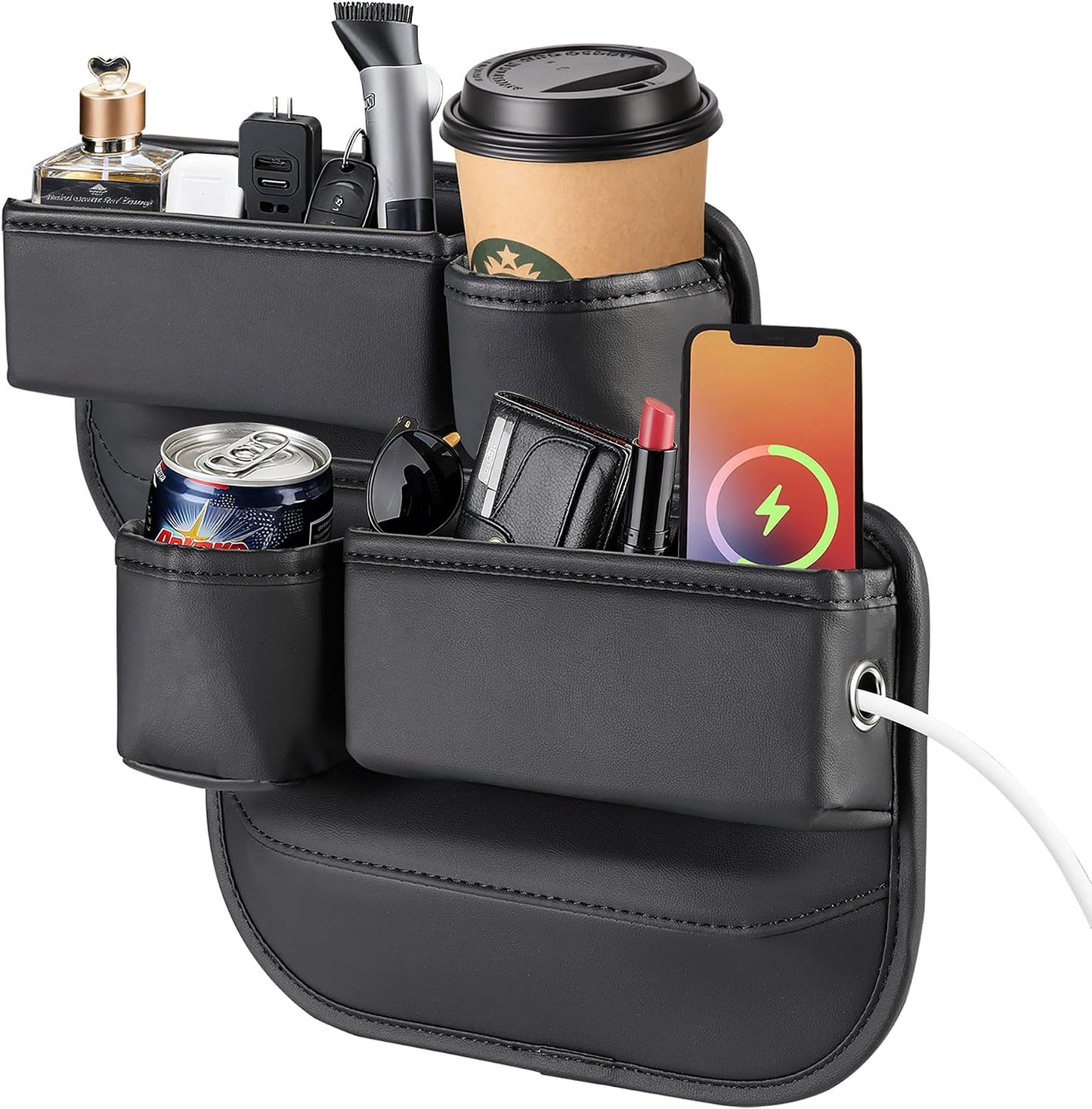 OUEST 2 Packs Car Seat Gap Filler Organizer, Car Seat Gap Storage Box with Cup Holder for Phone Drinks Glasses Keys