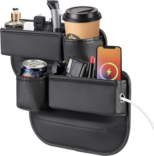 OUEST 2 Packs Car Seat Gap Filler Organizer, Car Seat Gap Storage Box with Cup Holder for Phone Drinks Glasses Keys