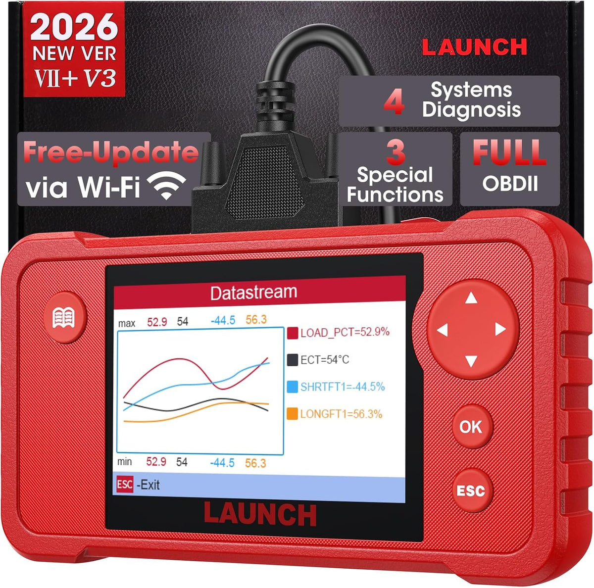 Launch OBD2 Scanner Creader VII+ V3.0 2026, 4 Systems, 3 Resets Code Reader