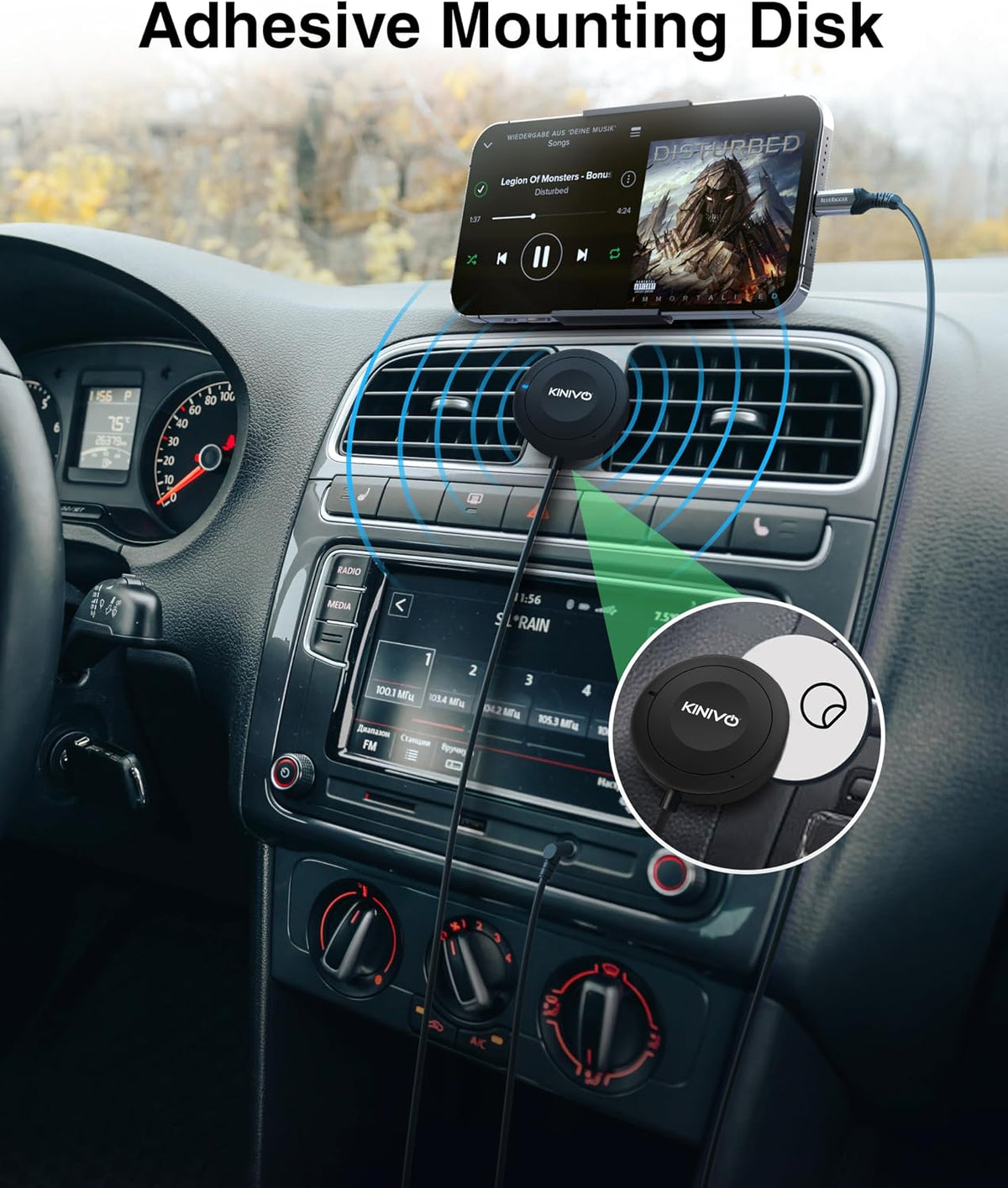 Kinivo BTC450 Bluetooth Car Kit (Hands-Free, AUX Bluetooth Adapter for Cars with Ground Loop Noise Isolator, 3.5mm Aux Input, Apt-X)
