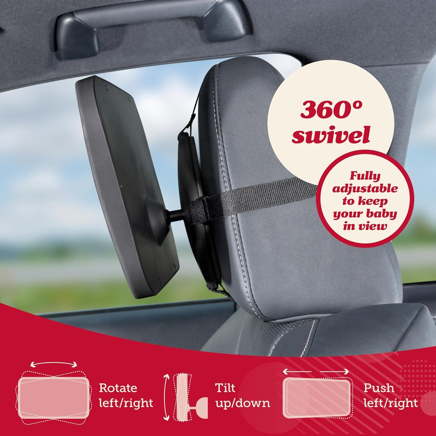 Lusso Gear Baby Car Mirror (2 Pack) - Secure Headrest Mount for Rear-Facing Seat Mirror - Shatter-Resistant Glass for Clear Infant View - Newborn Car Seat Accessory & Baby Essentials - Large, Black