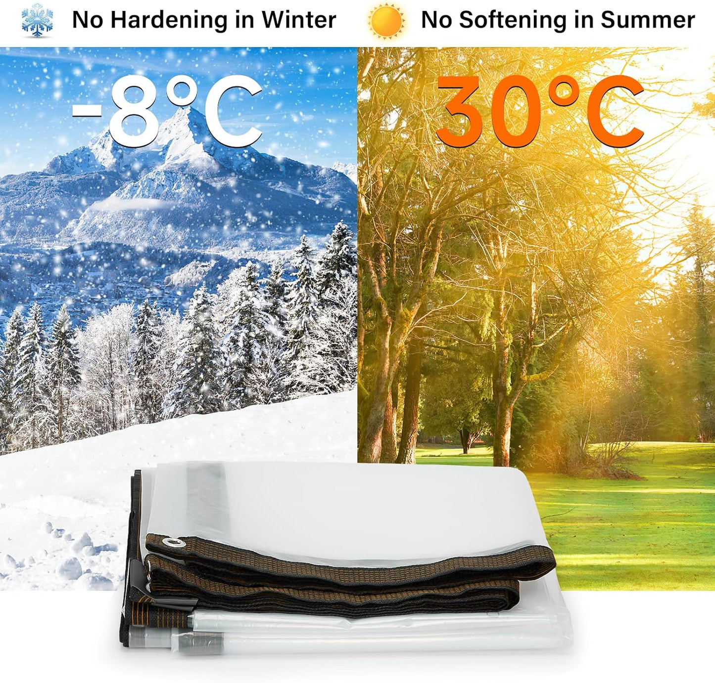 14X26FT Clear Plastic Tarp with Increase Grommets| Windproof Rope| Heavy Duty|Waterproof | TransparentVinyl Tarps Tarpaulin Patio Enclosure for Winter Outdoor Porches Henhouse Rainproof Cover