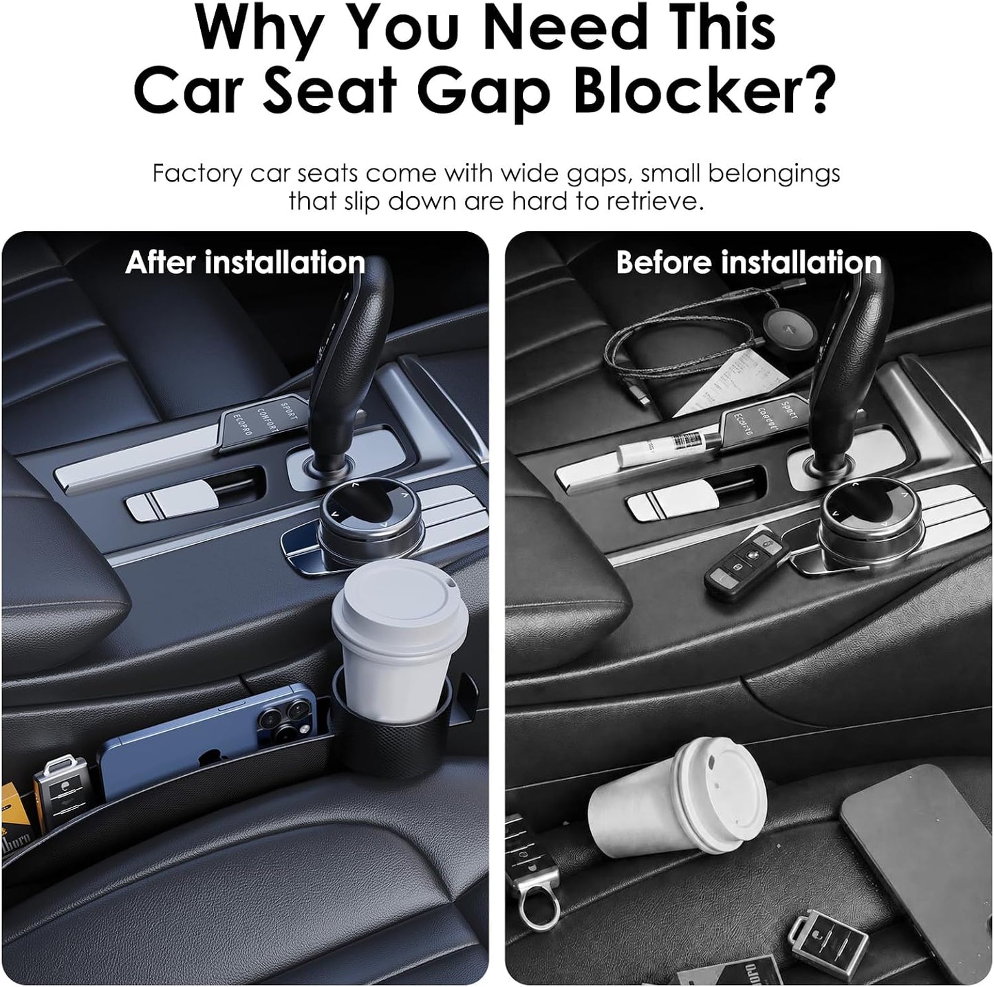 WD&CD 2PCS Car Seat Gap Filler with Cup Holder, Car Seat Gap Organizer for Phone Keys Drinks, Universal Car Interior Accessories