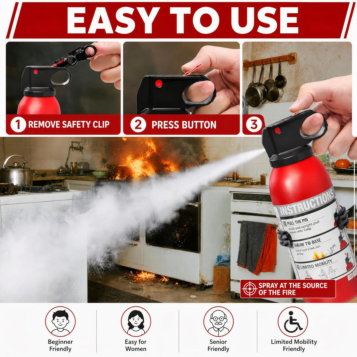 Small Fire Extinguisher for Home & Car – (6Pack, 1.32lb Each) Portable Dry Chemical Fire Extinguishing Spray | For Kitchen Grease, Electrical, Vehicle & Garage Fires, Easy to Use