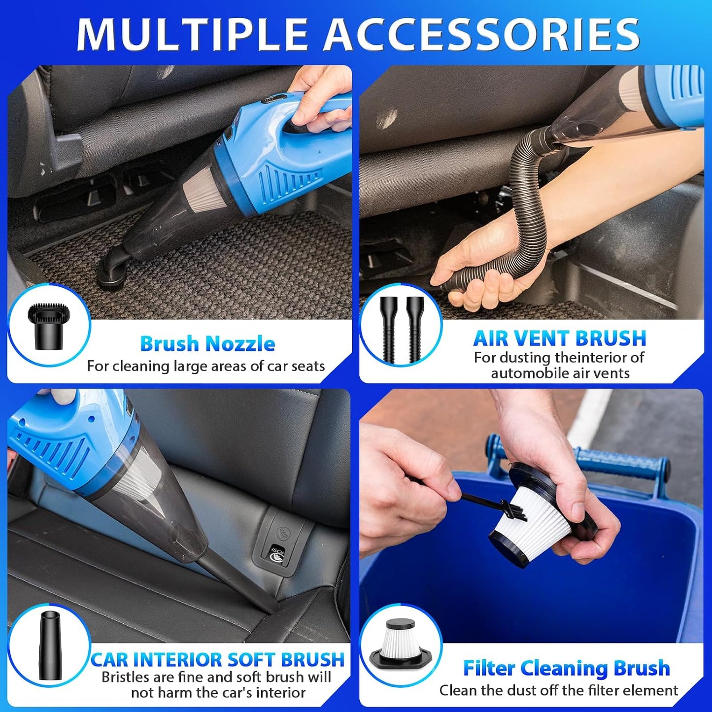THINKWORK Car Cleaning Kit Car Detailing Kit,Car Cleaning Kit Interior Cleaner with High Power Blue Handheld Vacuum Cleaner,Brush Sets,Windshield Cleaner and Storage Bag,Car Accessories,Car Gift Set