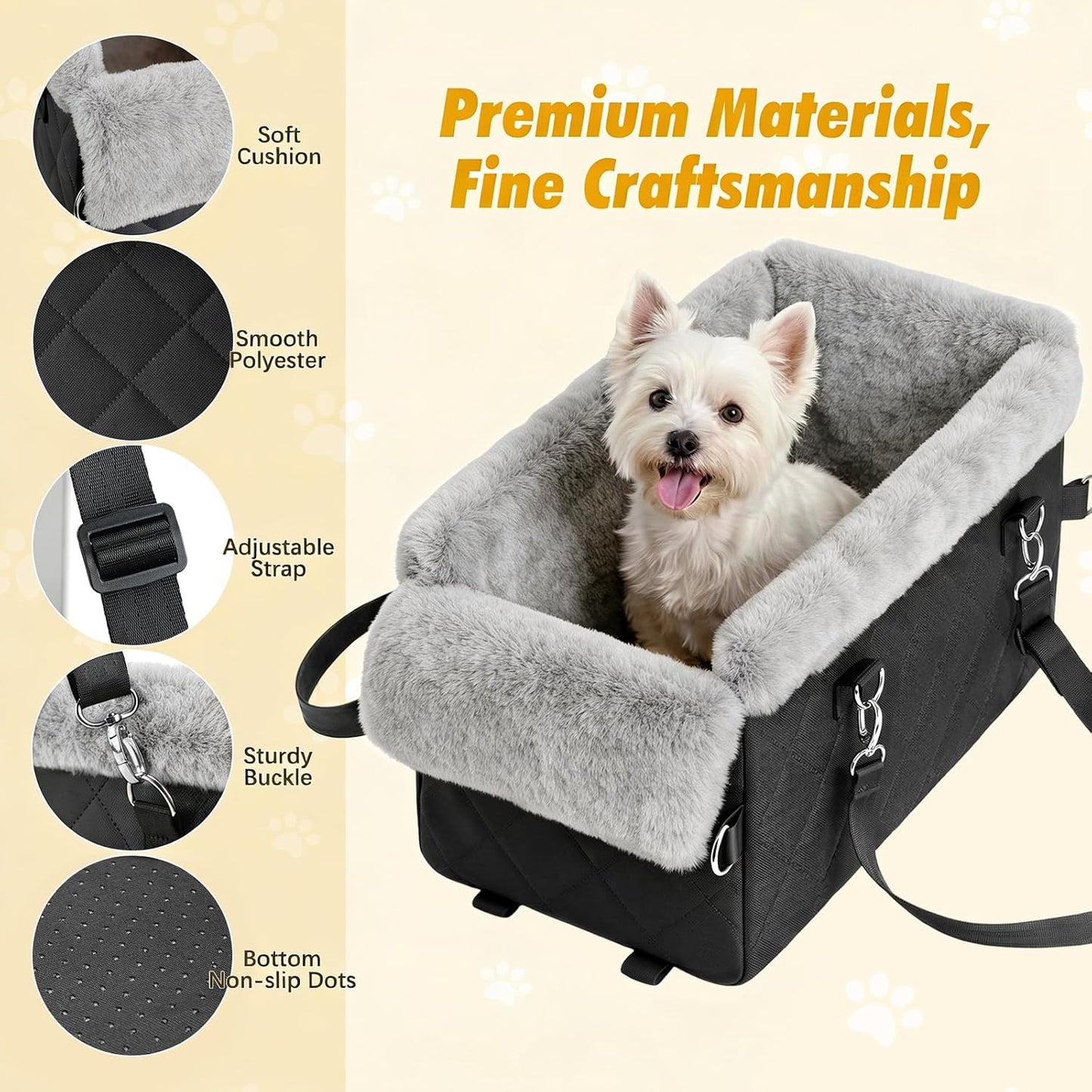 Center Console Dog Car Seat,Dog Car Seats for Small Dogs with Non-Slip and Strong Support,Anti-Collapse Portable Pet Bed for Puppies with Soft Cushion Safety Belt, Small Dogs, Cats Under 12 LBS, Black