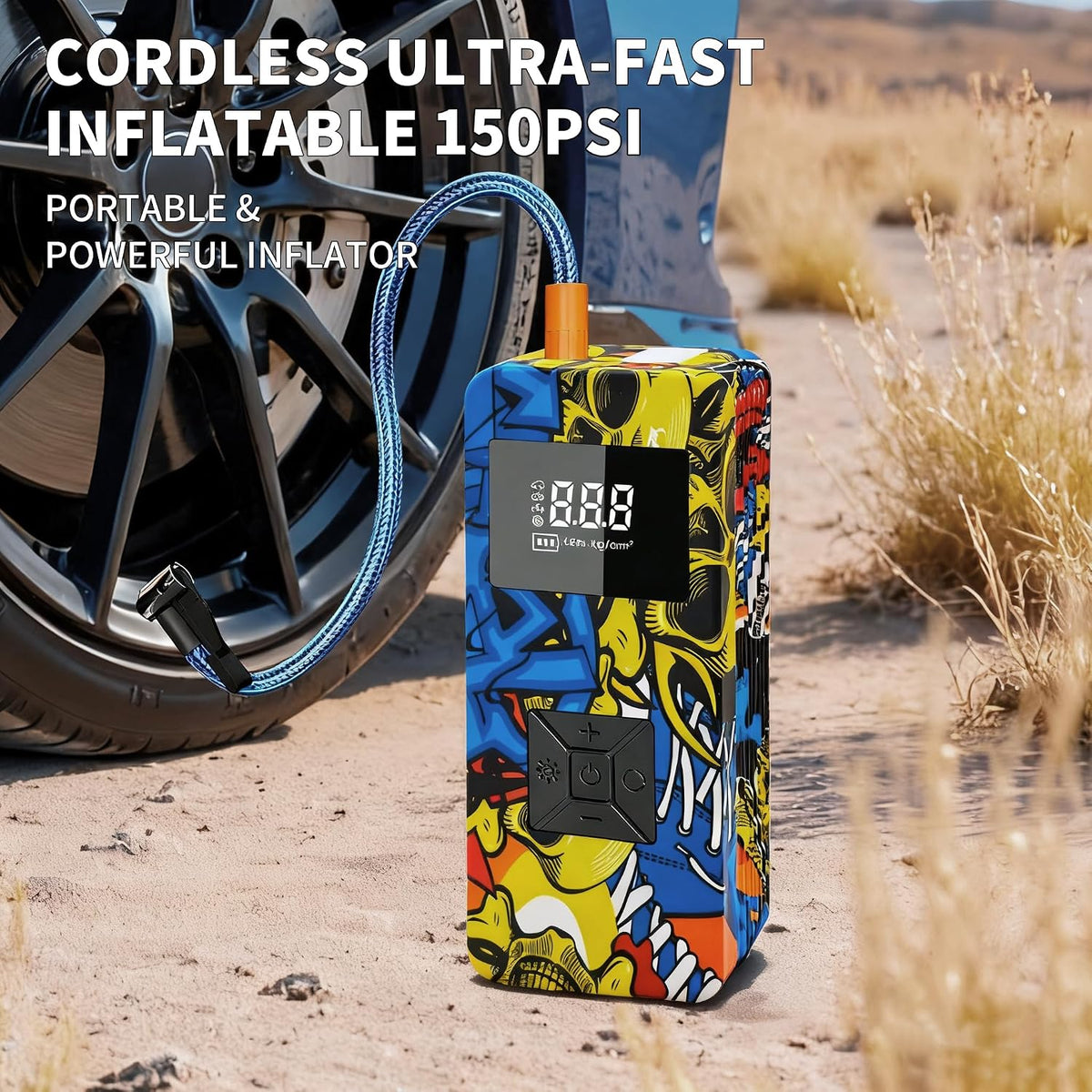 Jump Starter with Air Compressor, 8000A 150PSI Battery Jumper Starter Portable Tire Inflator Pump, 12V Jump Box Car Battery Jump Starter with Smart Jumper Cables, LED Light, LCD Display