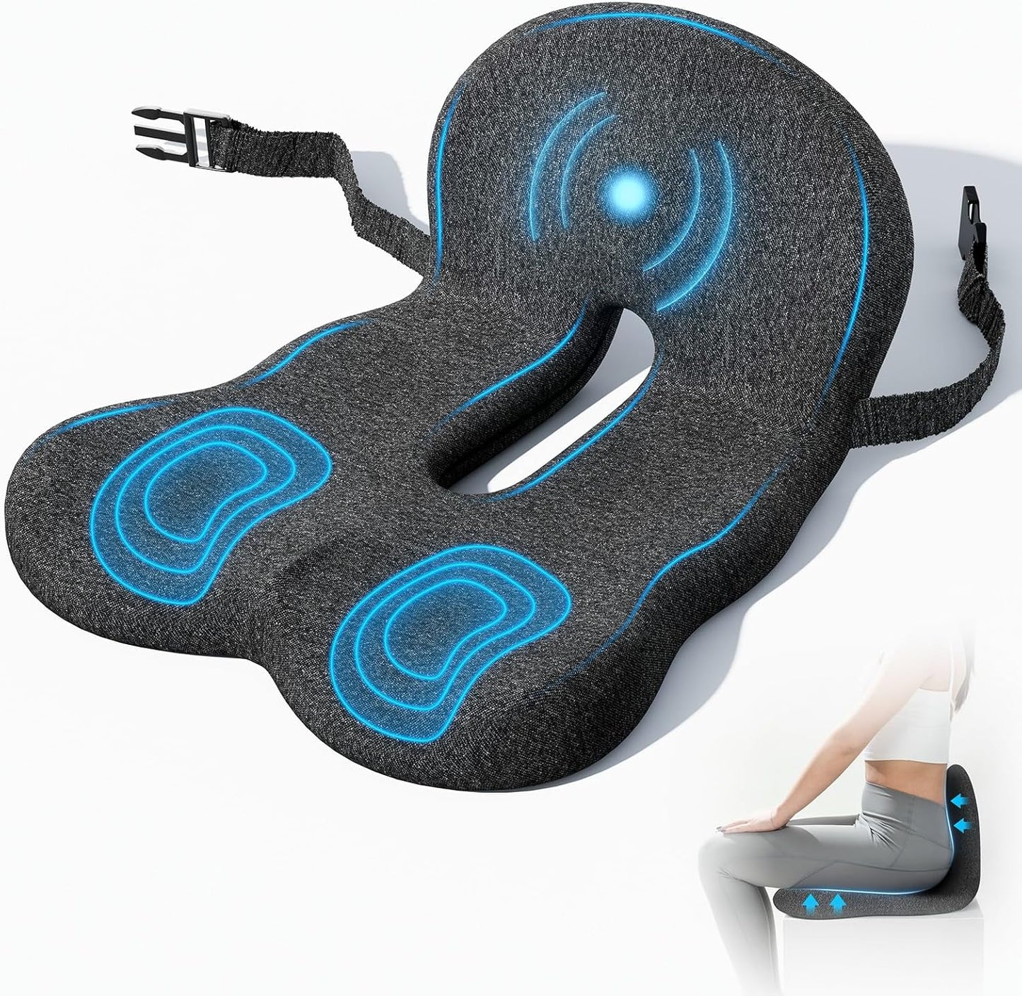 Seat Cushion, Seat Cushions for Office Chair, Ergonomic Coccyx Cushion, Breathable Non-Slip Memory Foam Pad for Long Sitting, Gaming Chair & Car Seat