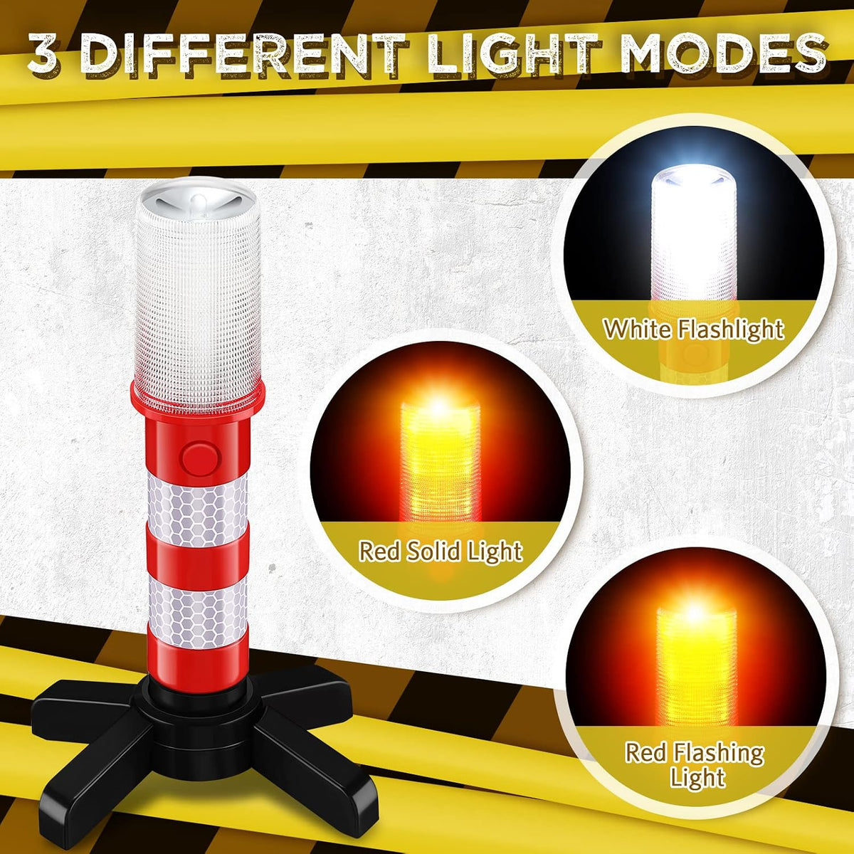 Riakrum 6 Pcs Emergency Roadside Flares Bulk Kit LED Safety Strobe Road Warning Light Bright Red Safety Beacon Strobe Light Roadside Flare Magnetic Base Detachable Stand Vehicle (Batteries Excluded)