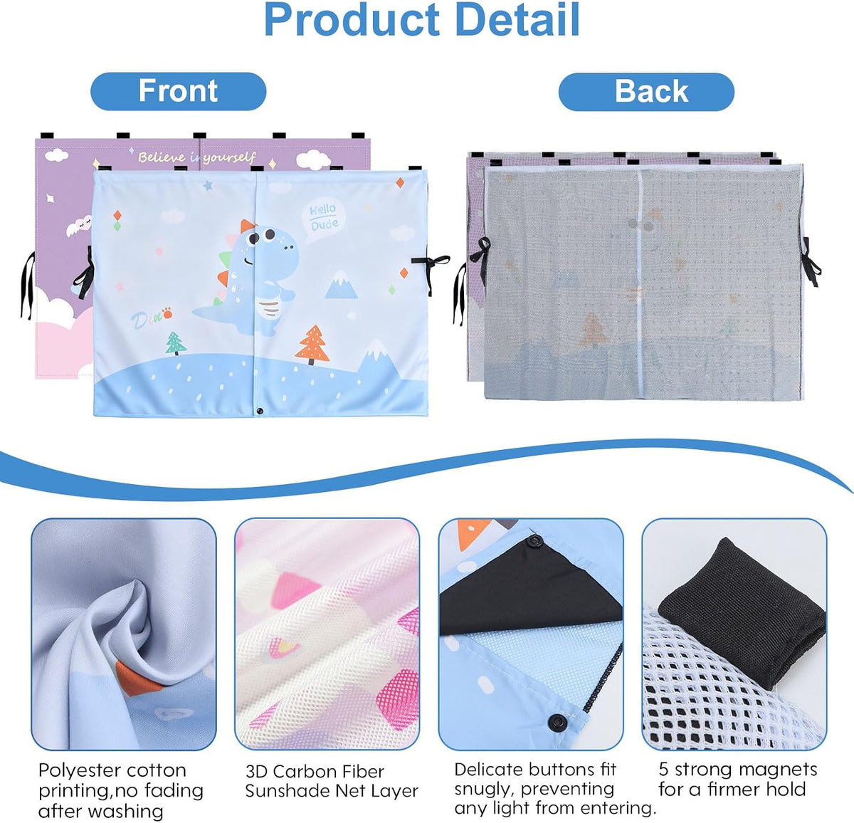 2 Pack Magnetic Car Window Shade for Baby, Back Seat, Easy Installation