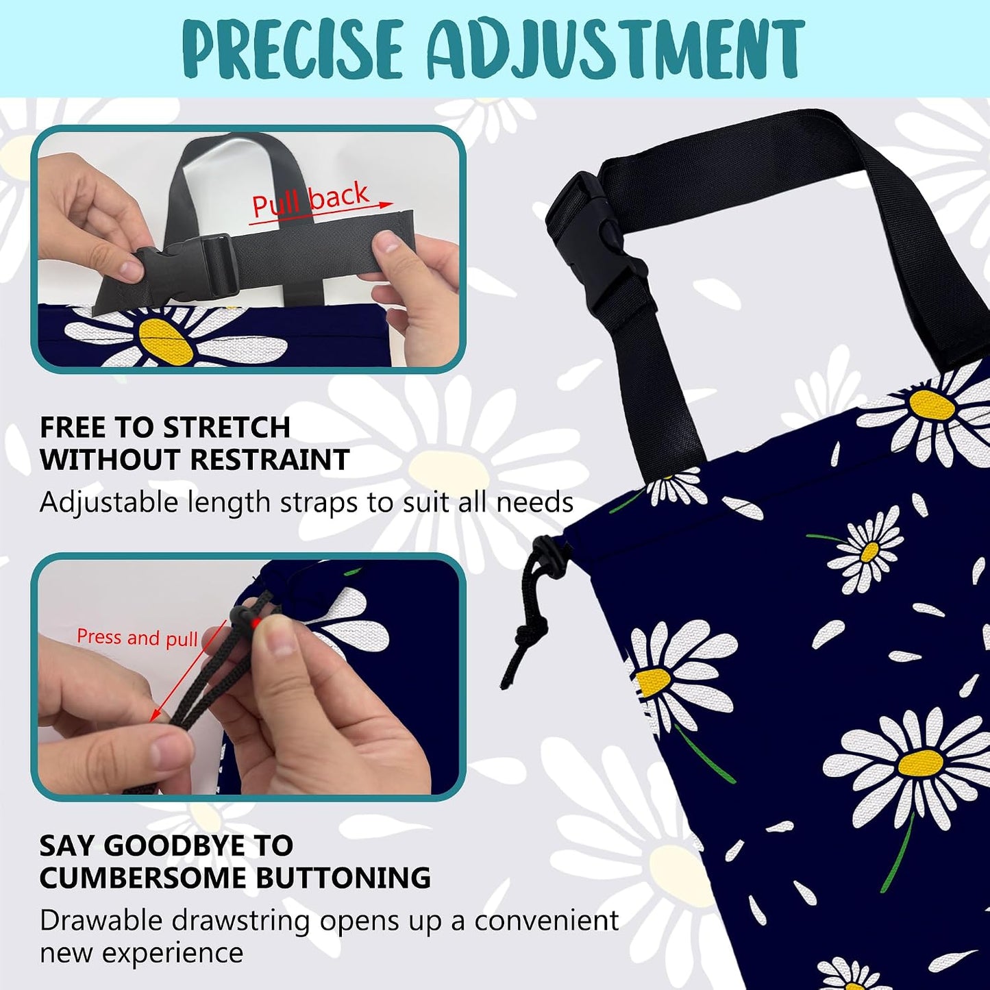 Car Garbage Bag Colorful Floral Spring Daisy Drawstring Car Trash Bag Hanging for Back Seat with Adjustable Buckle Canvas Vehicle Trash Can Easy-to-Install