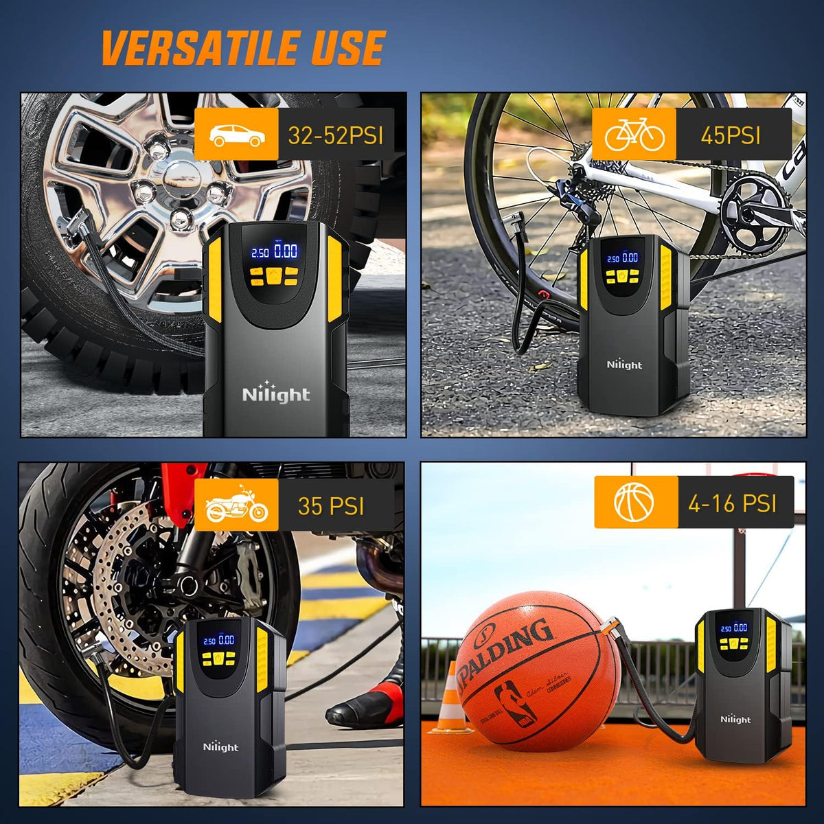 Nilight Digital Tire Inflator Portable Air Compressor w/Pressure Gauge