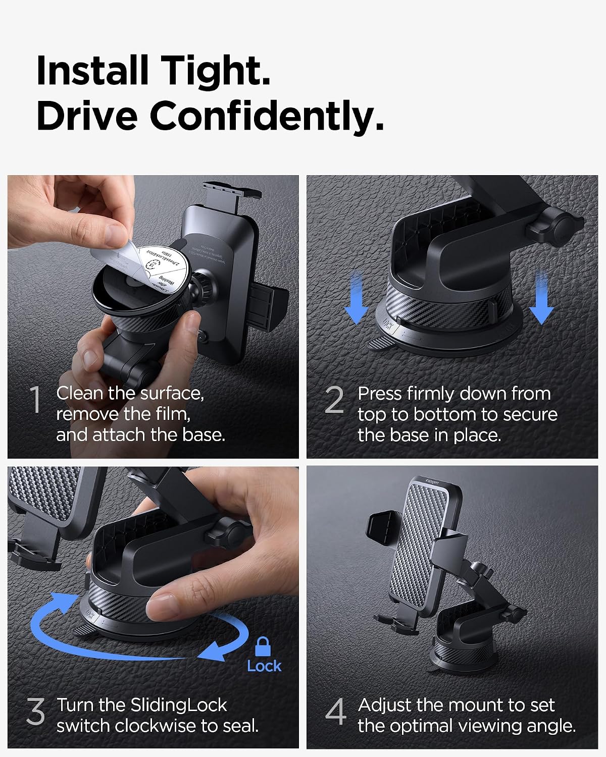 Spigen Carbon Fiber Dashboard Car Mount with Multi-Angle Telescopic Arm