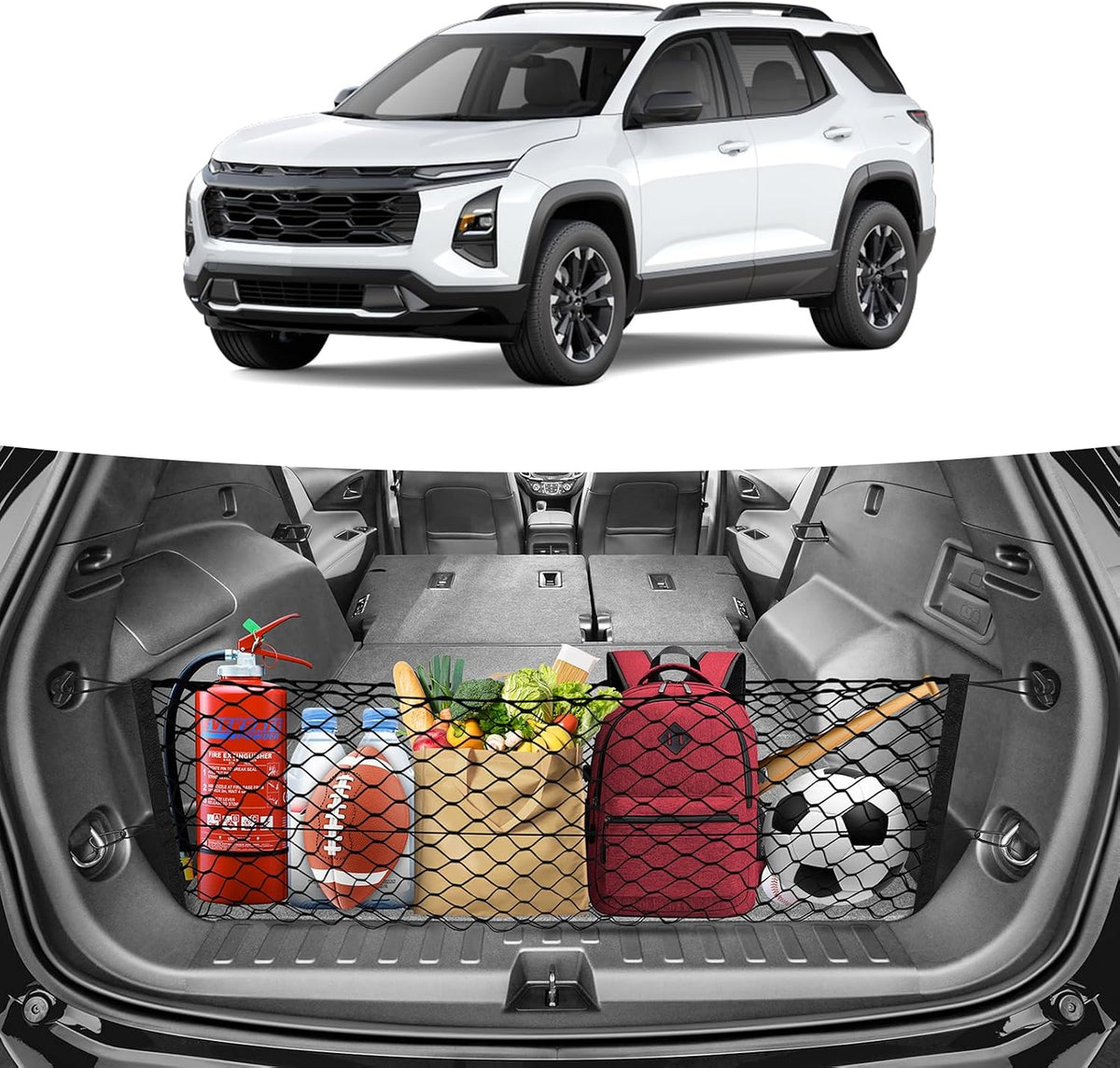 Canvcle Trunk Cargo Net for 2018-2025 2026 Chevy Equinox & GMC Terrain Accessories Envelope Style Mesh Trunk Net Organizer and Storage Stretchable Elastic Nylon Rear Cargo Netting with Hooks