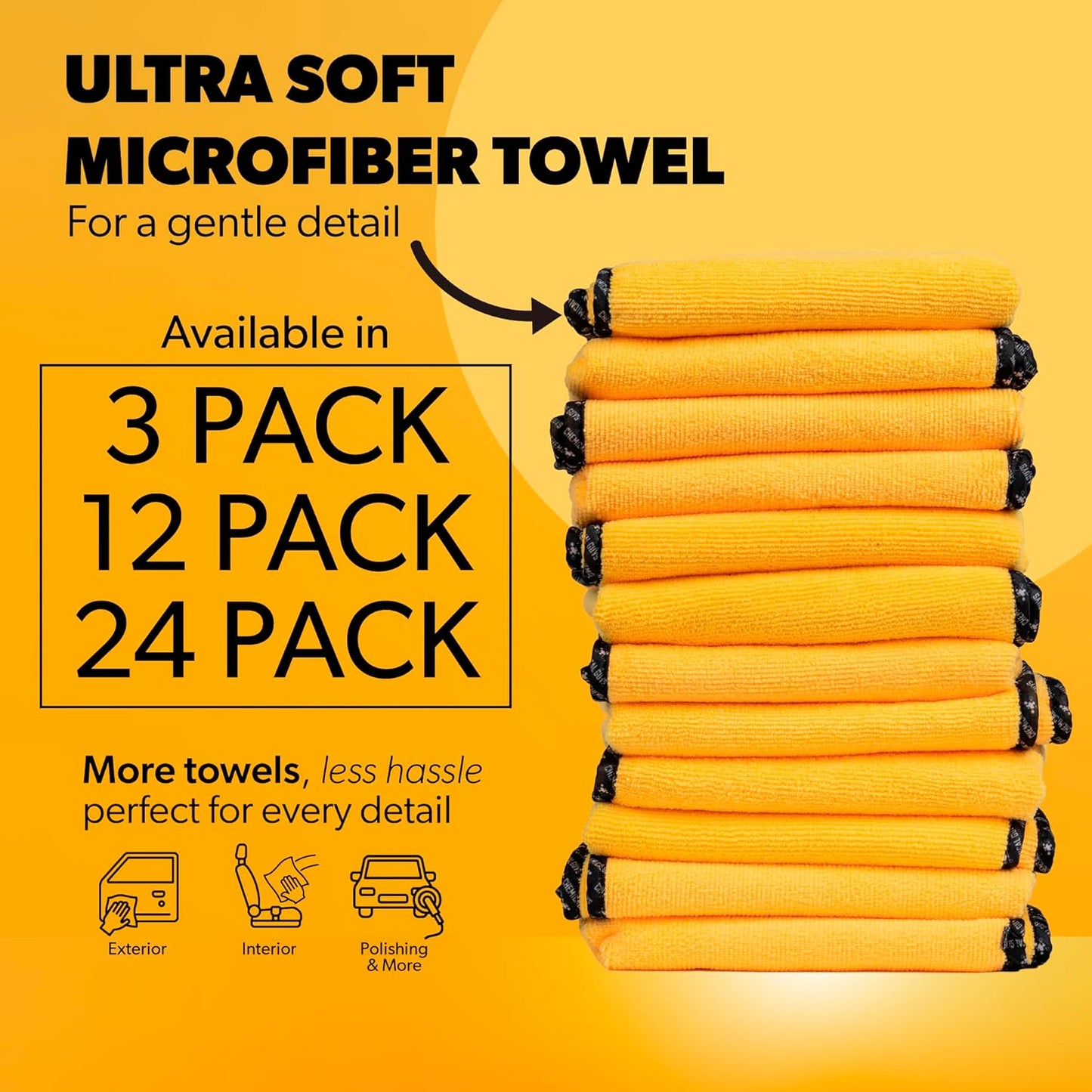 Chemical Guys, Professional Microfiber Towels, 16 x 16 in, Gold, 24 Pack | Ultra-soft, scratch-free towels to buff wax, dry panels and clean glass and interiors, machine washable