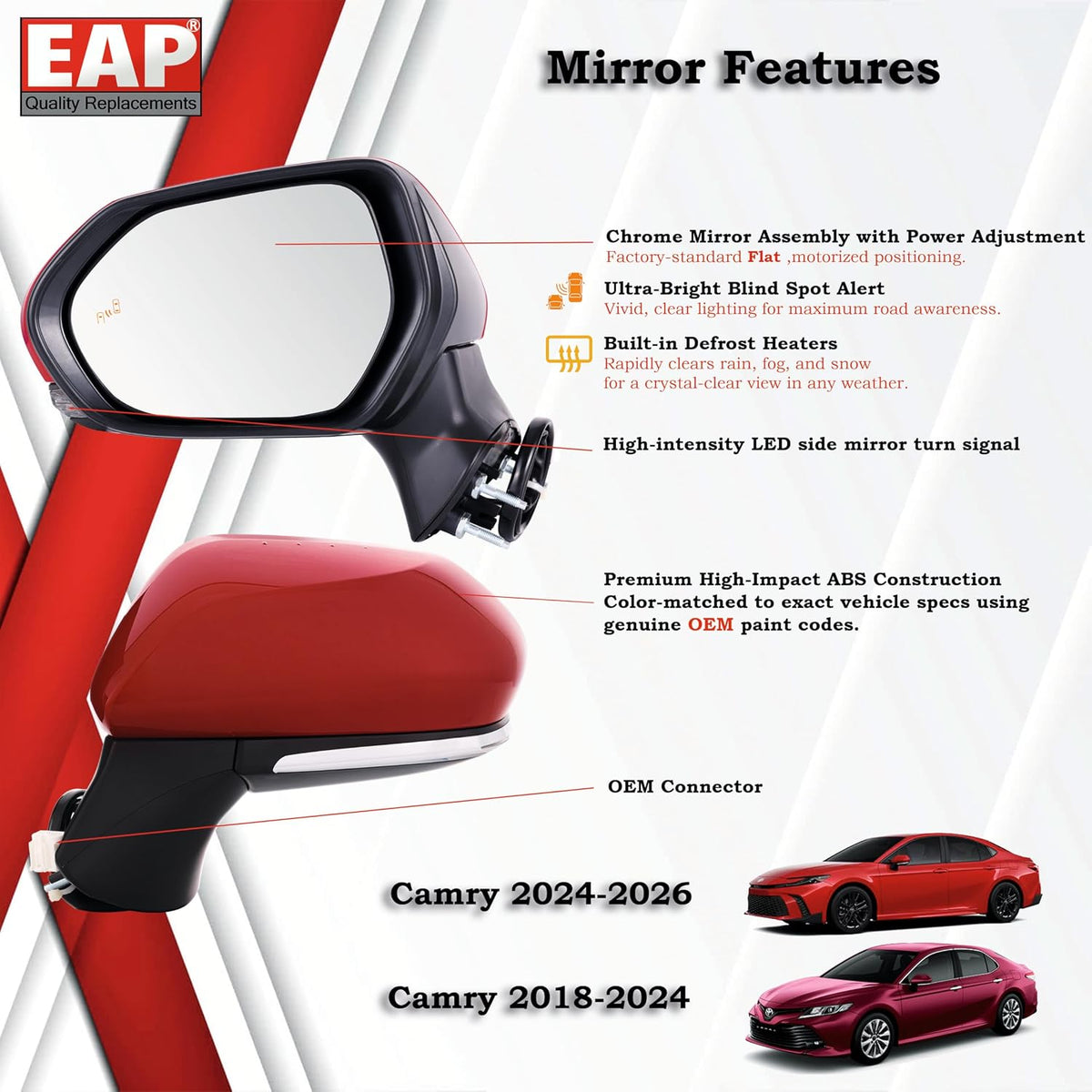 Driver Side Mirror Compatible with Toyota Camry 2018-2026