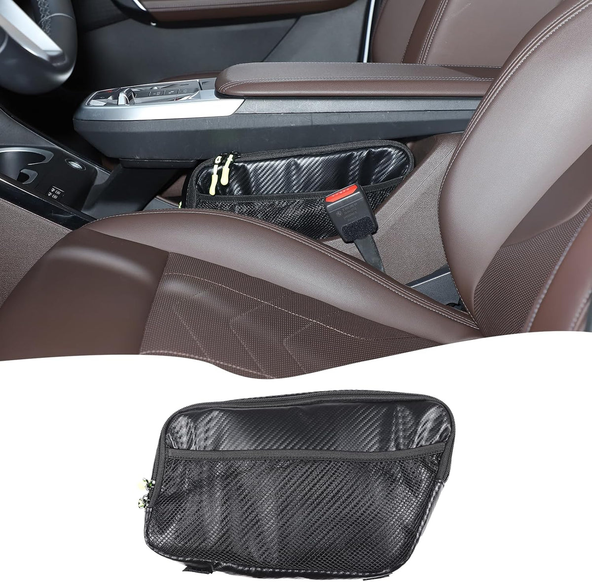 Car Storage Box Compatible with BMW X1 U11 2023 2024 2025 Lower Console Organizer Tray, Oxford cloth material Under Console storage bag Interior Accessories (Black)