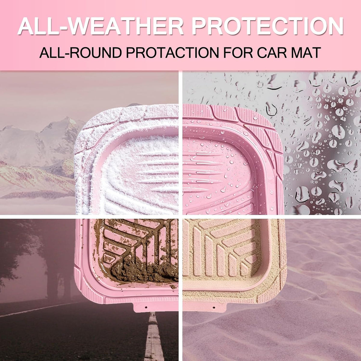 Floor Mats Universal 4‑Piece All‑Weather Trimable Floor Mats, Pink