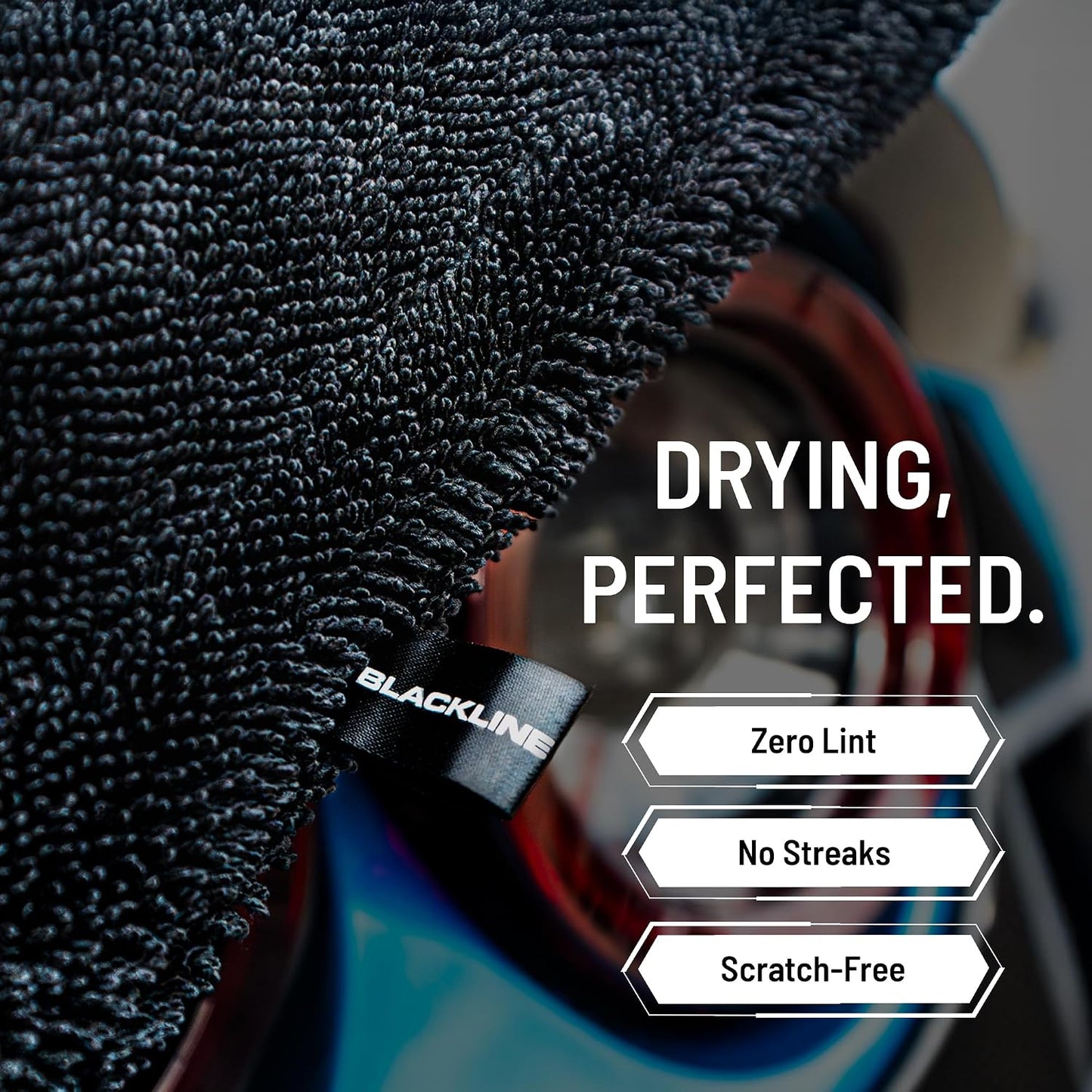 Blackline 24"x36" Twisted-Loop Car Drying Towel, 1300GSM, Streak Free, Lint Free, Reusable - Car Accessories, Microfiber Cleaning Cloth for Car, Truck, SUV - One Pass is All You Need